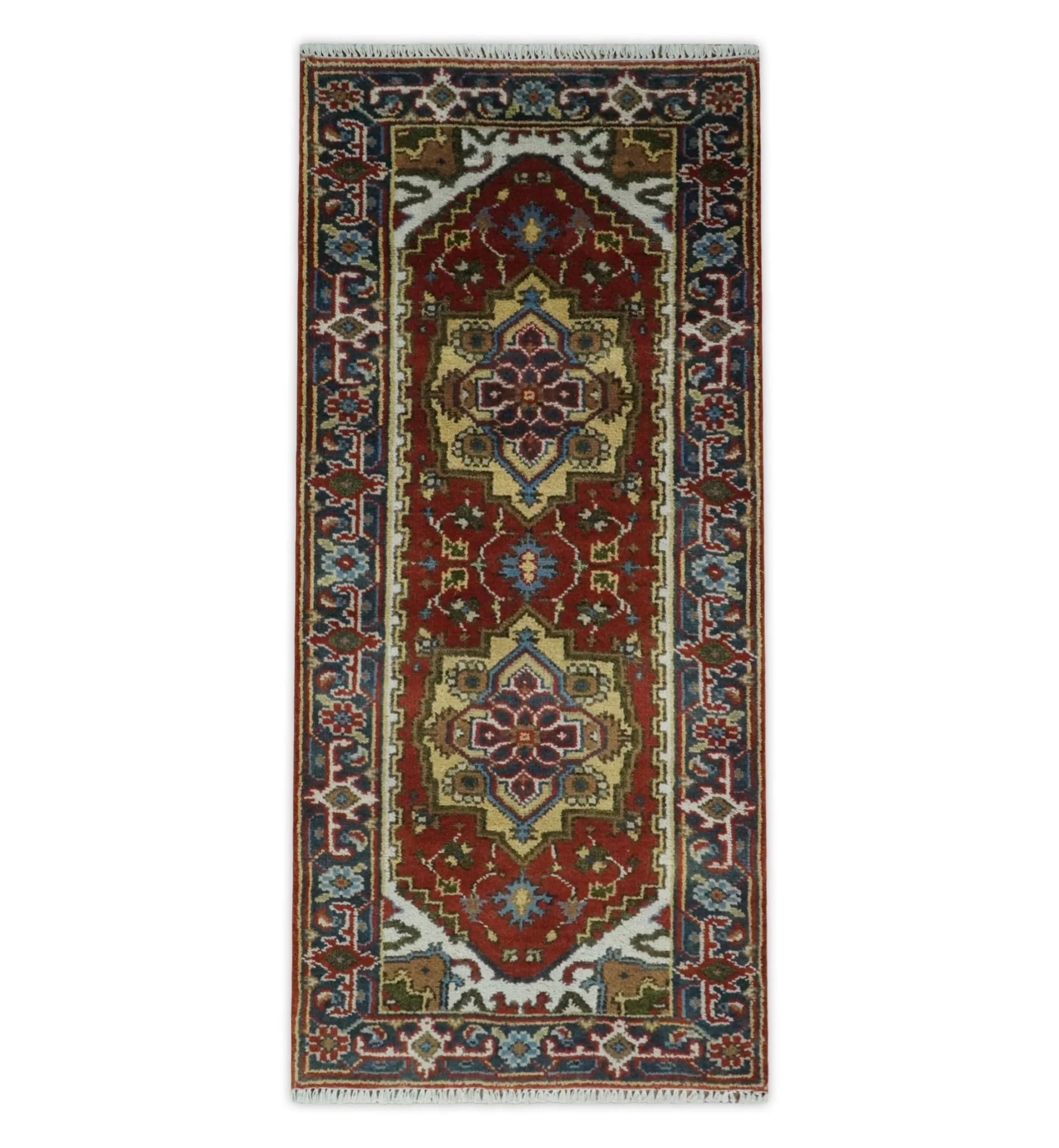 Custom Made Rust, Mustard, Ivory and Blue Hand Knotted Traditional Wool Area Rug - Image 11