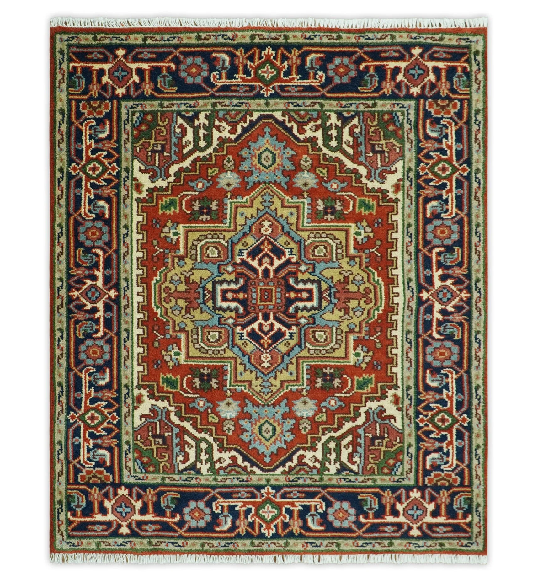 Custom Made Rust, Mustard, Ivory and Blue Hand Knotted Traditional Wool Area Rug - Image 12