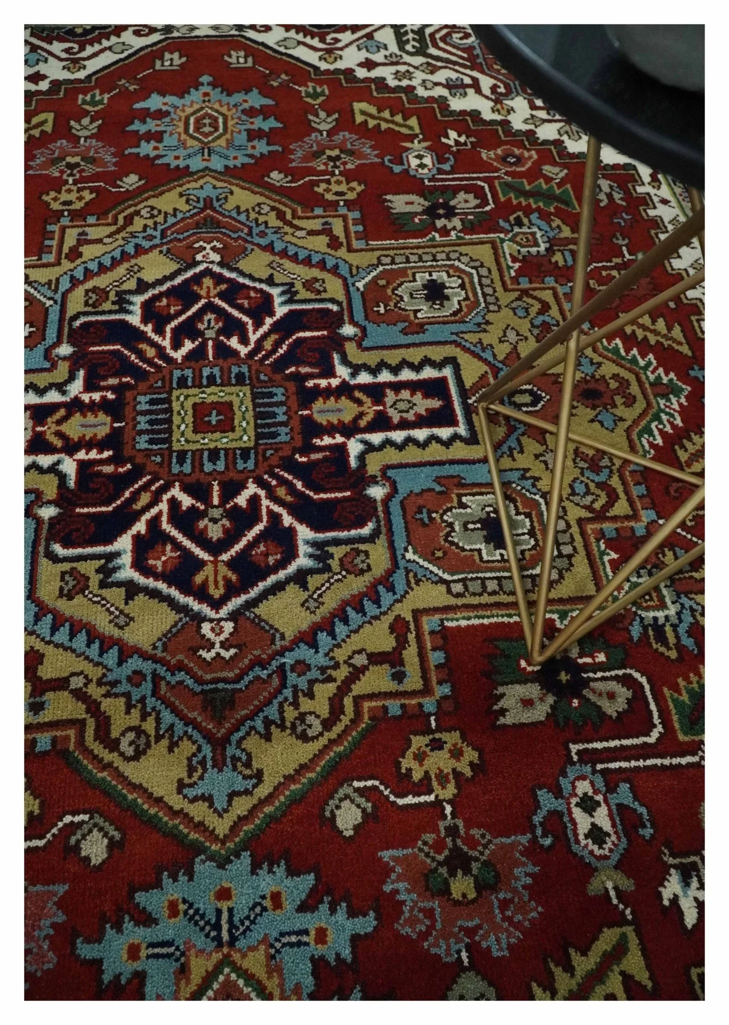 Custom Made Rust, Mustard, Ivory and Blue Hand Knotted Traditional Wool Area Rug - Image 2