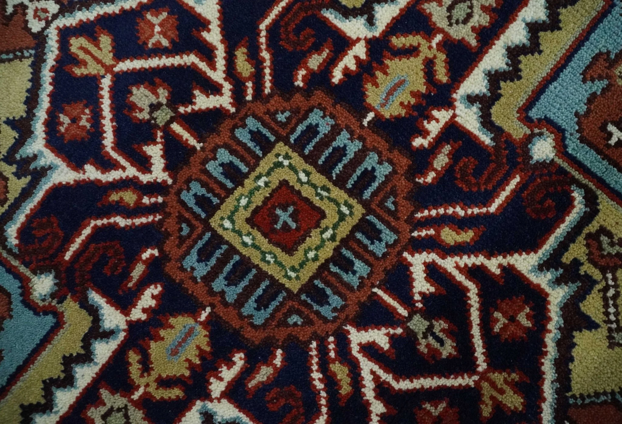 Custom Made Rust, Mustard, Ivory and Blue Hand Knotted Traditional Wool Area Rug - Image 4