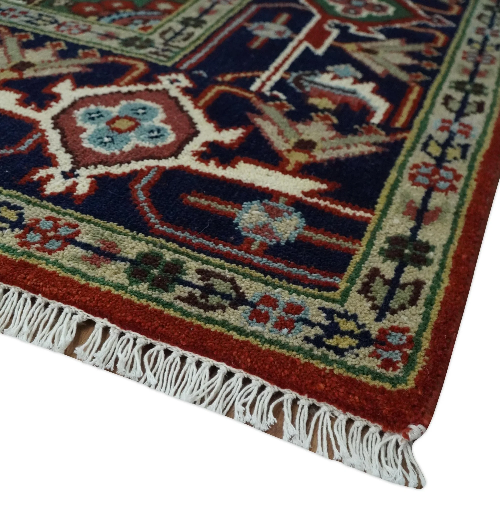 Custom Made Rust, Mustard, Ivory and Blue Hand Knotted Traditional Wool Area Rug - Image 5