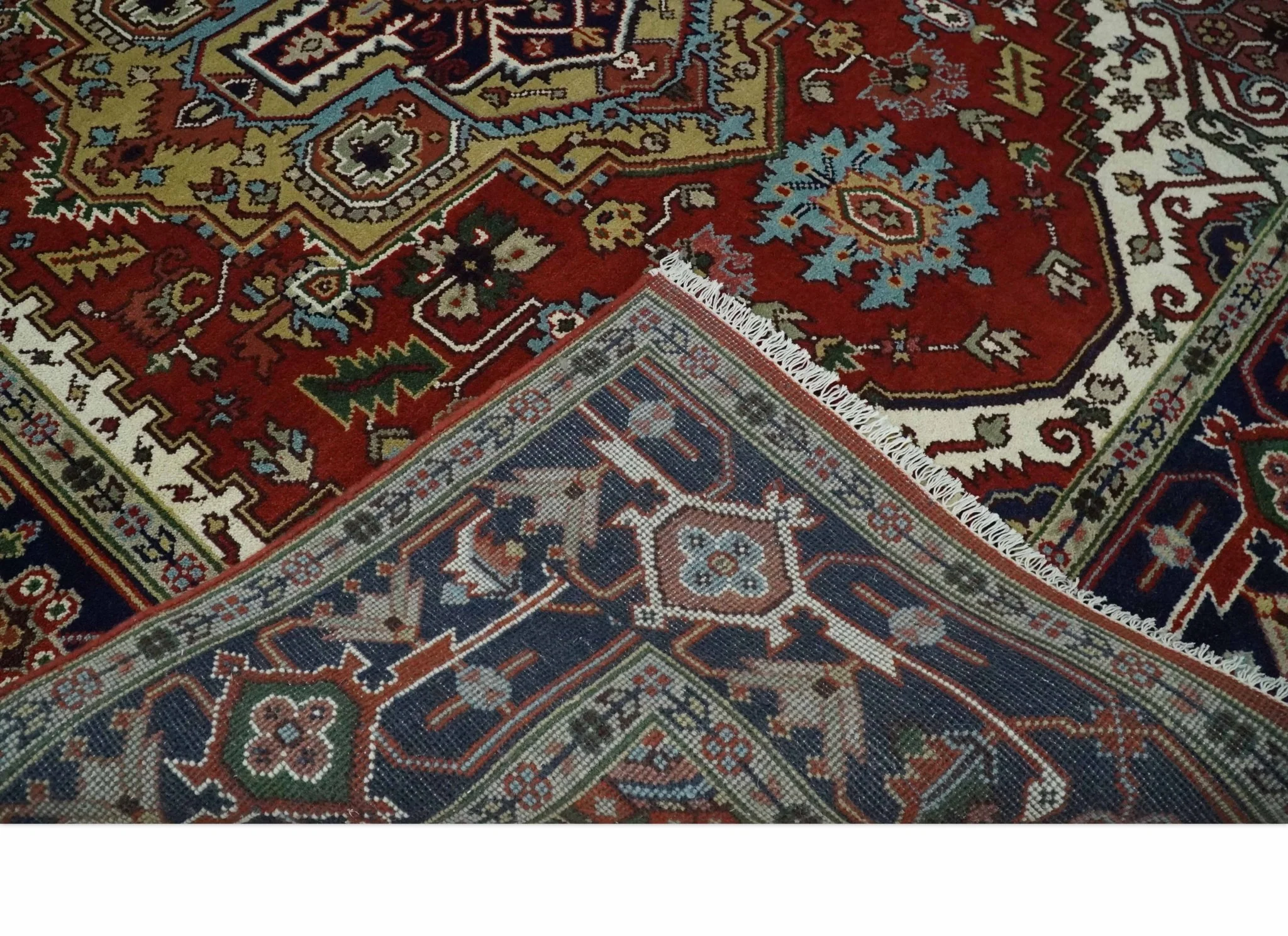 Custom Made Rust, Mustard, Ivory and Blue Hand Knotted Traditional Wool Area Rug - Image 6