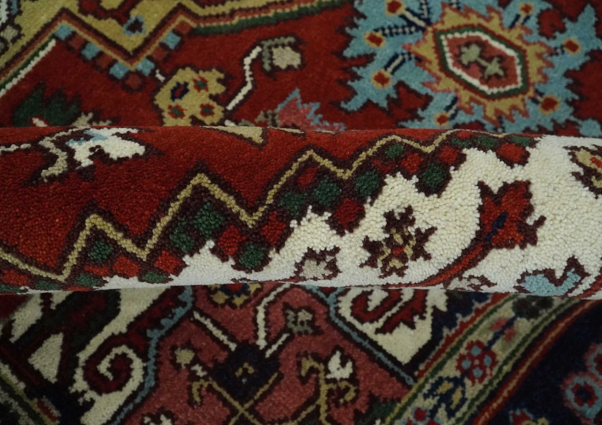 Custom Made Rust, Mustard, Ivory and Blue Hand Knotted Traditional Wool Area Rug - Image 8