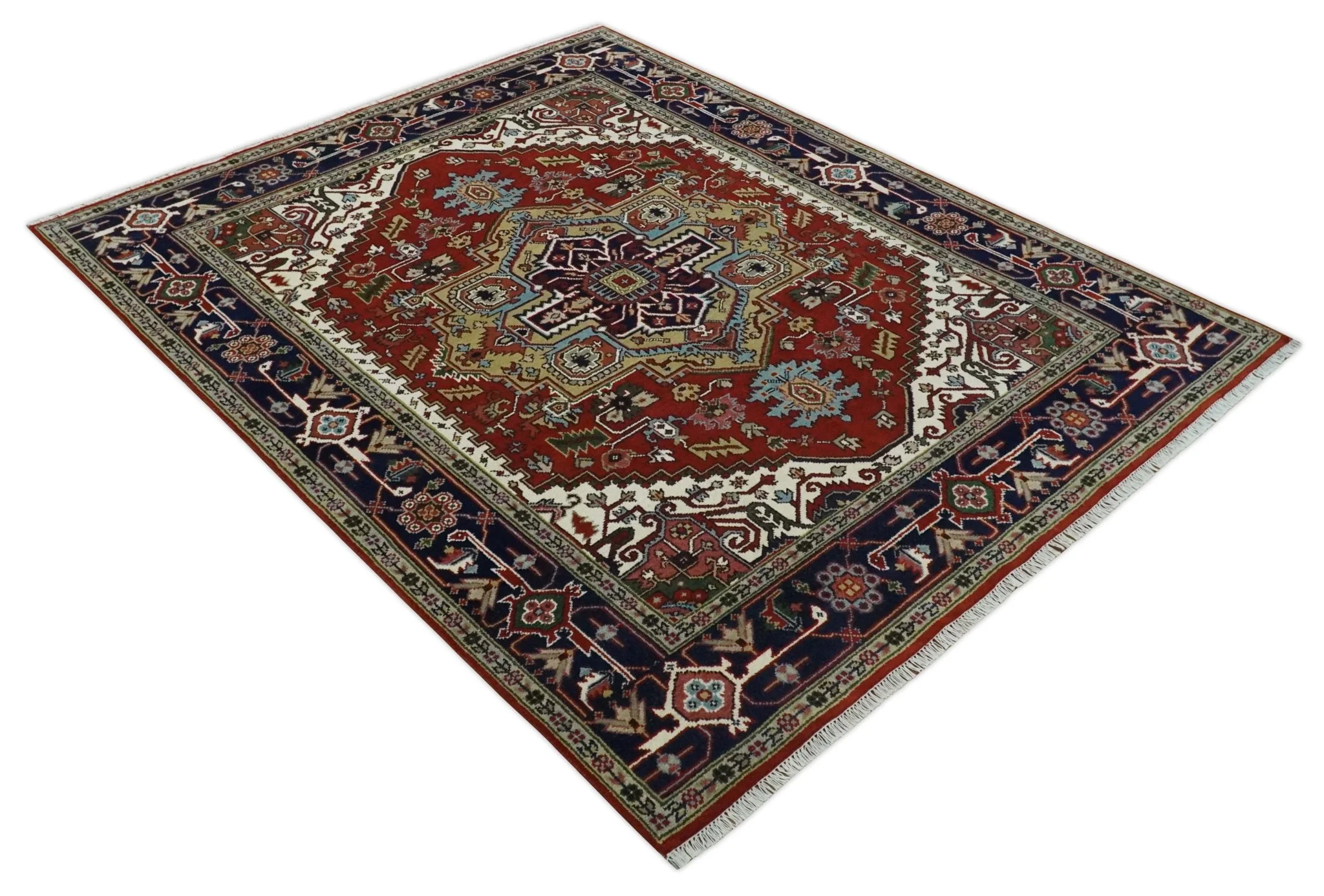 Custom Made Rust, Mustard, Ivory and Blue Hand Knotted Traditional Wool Area Rug - Image 9