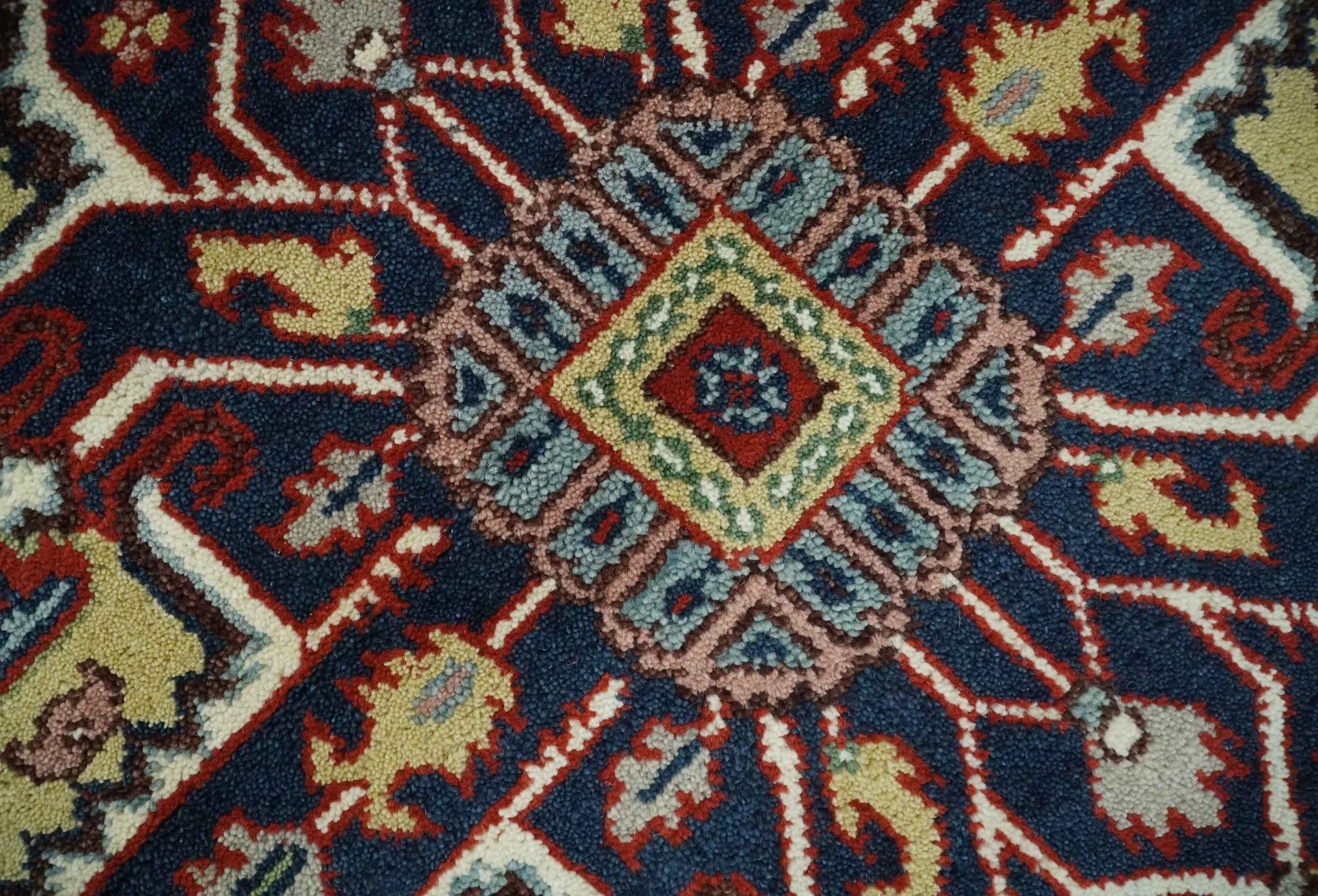 8x10 and 9x12 Hand Knotted Brown, Mustard, Ivory and Blue Traditional Wool Area Rug - Image 4