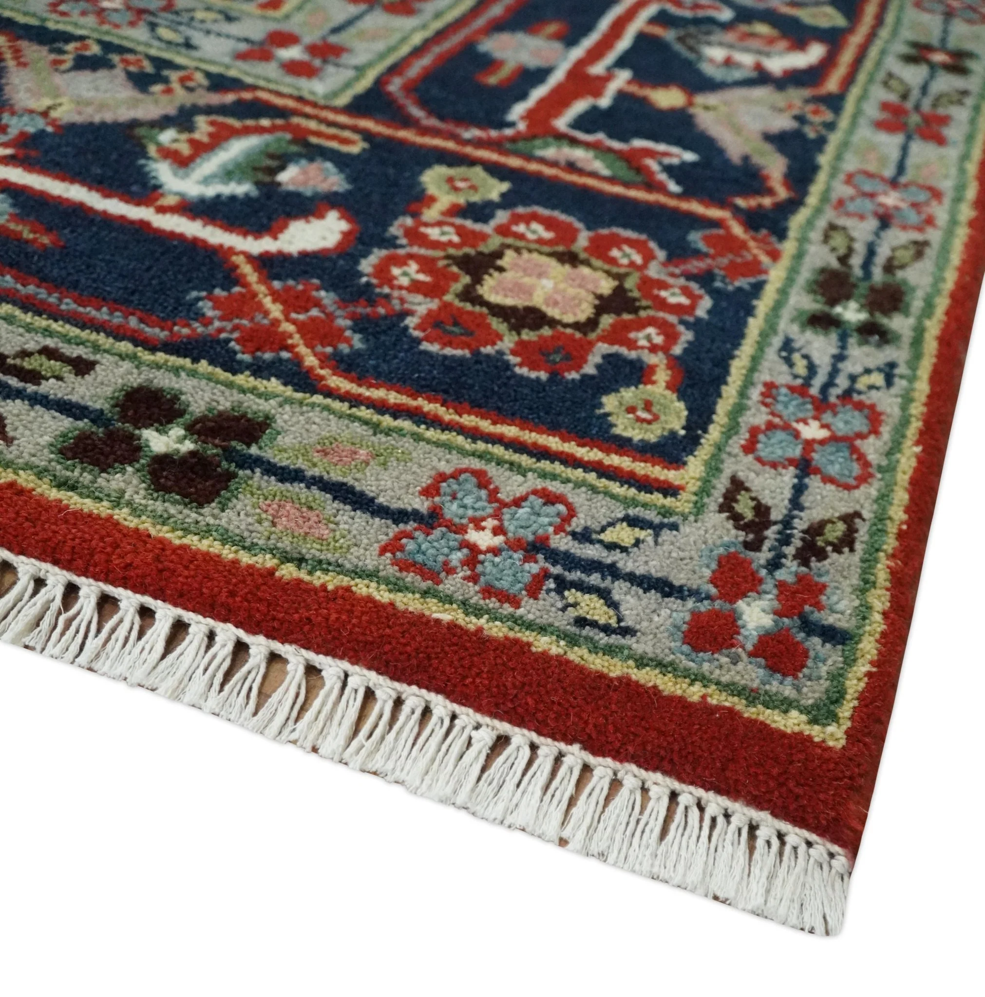 8x10 and 9x12 Hand Knotted Brown, Mustard, Ivory and Blue Traditional Wool Area Rug - Image 5