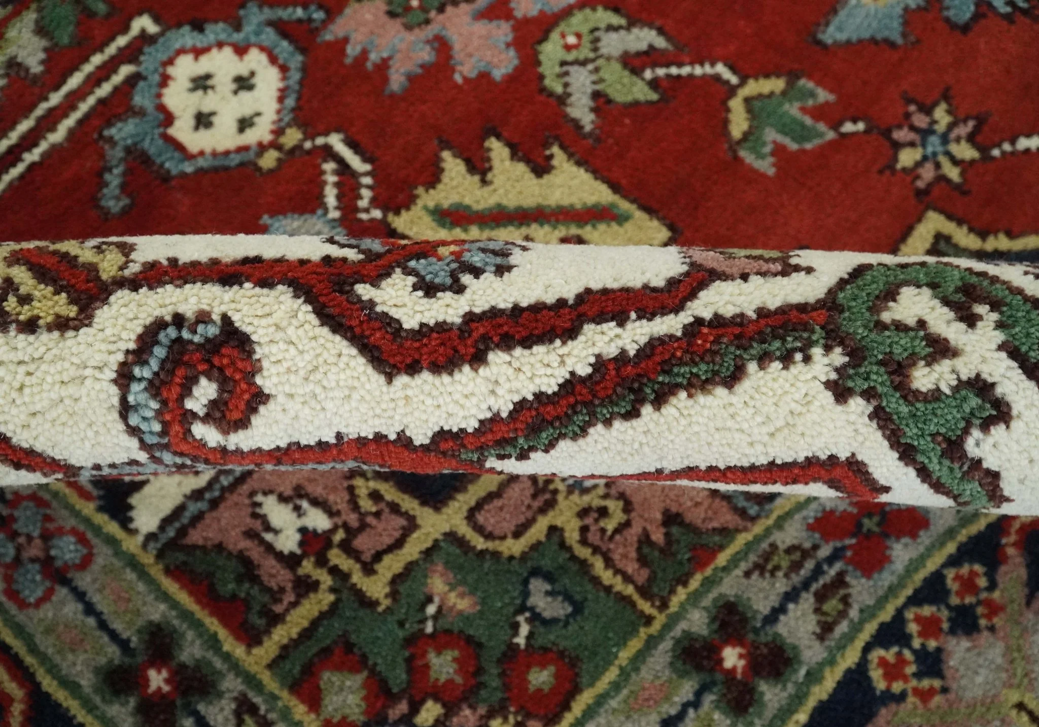 8x10 and 9x12 Hand Knotted Brown, Mustard, Ivory and Blue Traditional Wool Area Rug - Image 7