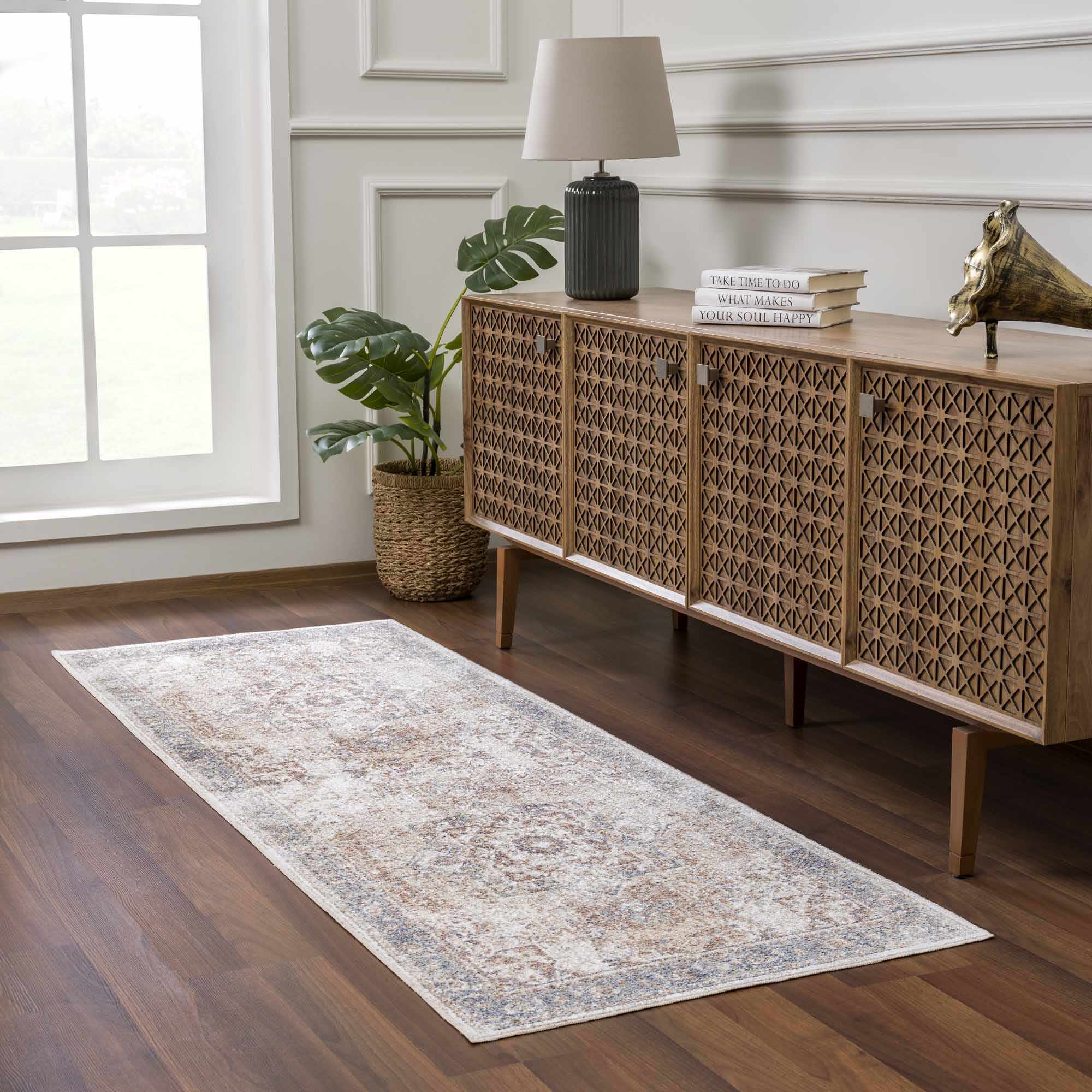 Antique Finish Brown, Silver and Charcoal Traditional Design Washable Area Rug - Image 11