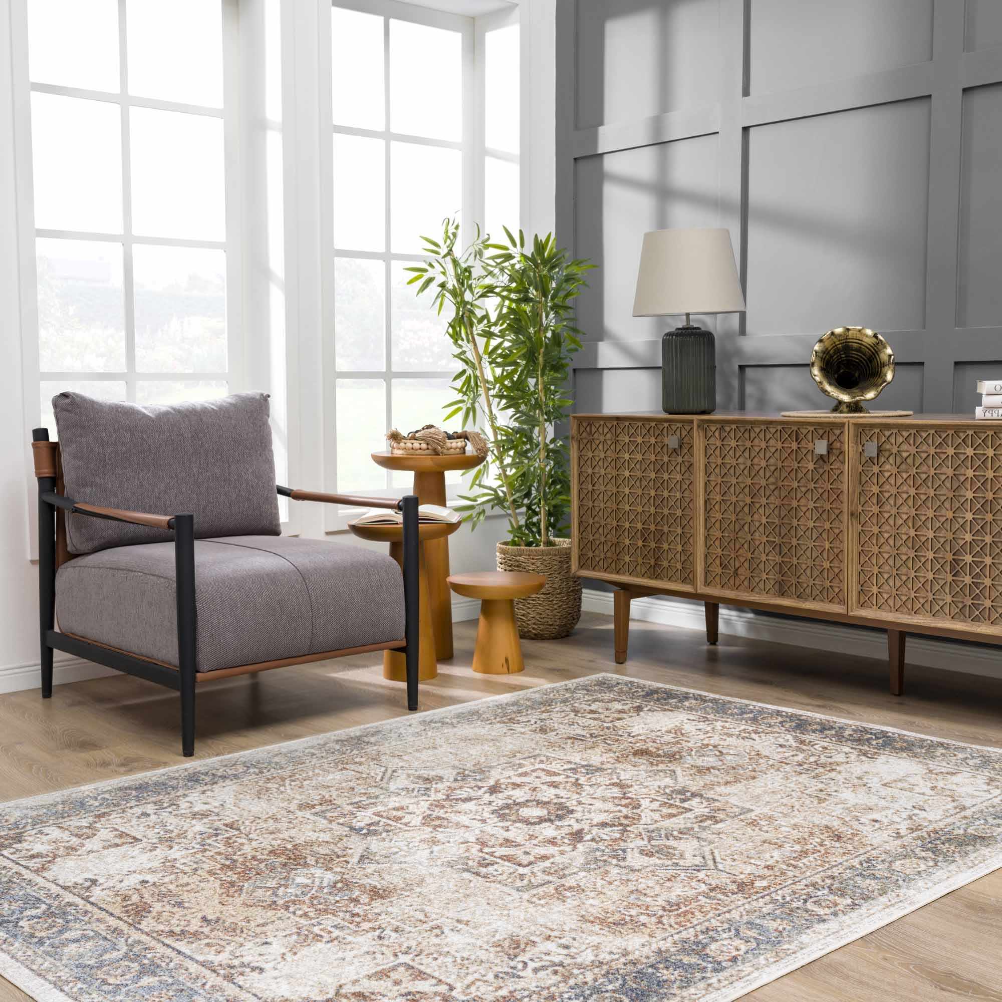 Antique Finish Brown, Silver and Charcoal Traditional Design Washable Area Rug - Image 12