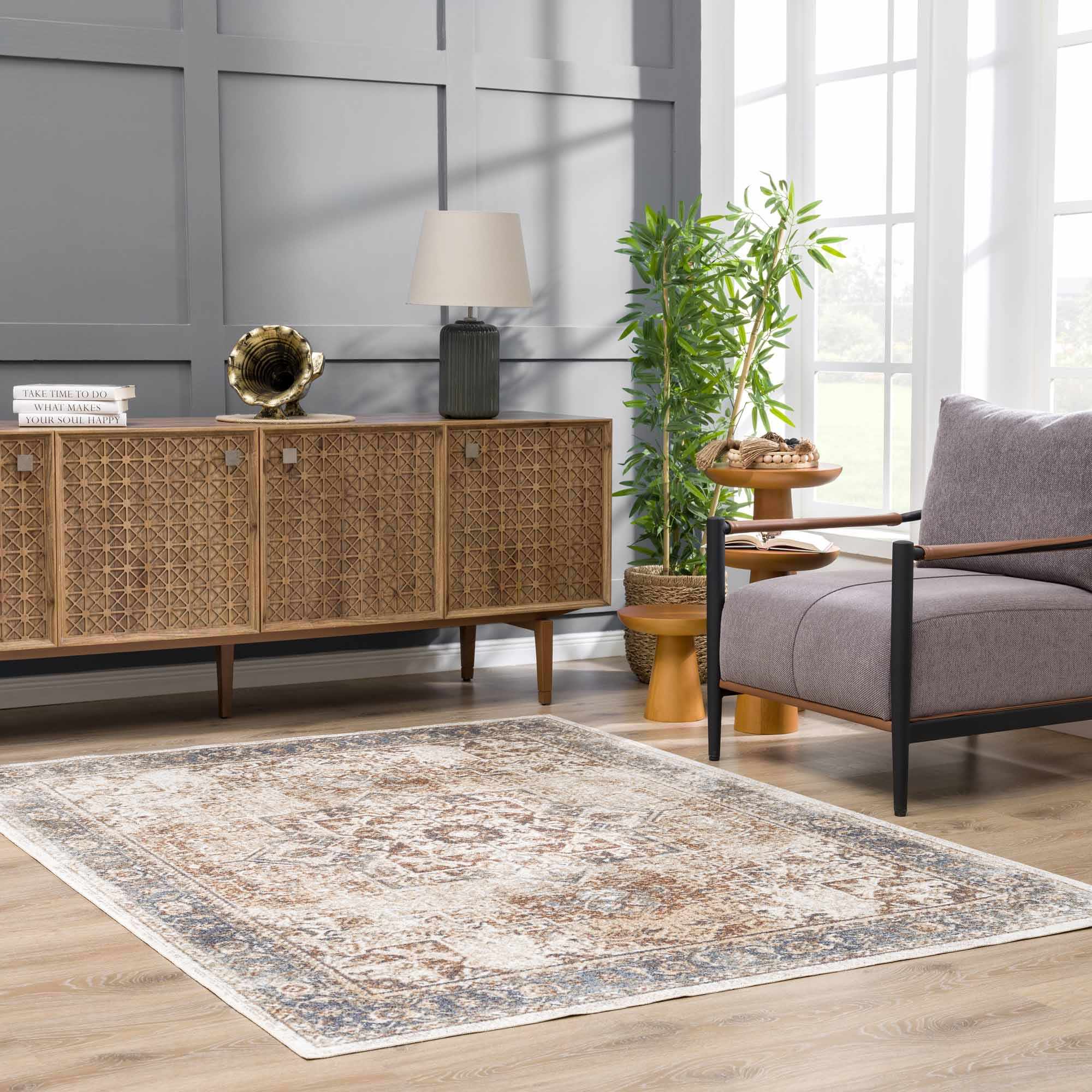 Antique Finish Brown, Silver and Charcoal Traditional Design Washable Area Rug - Image 24