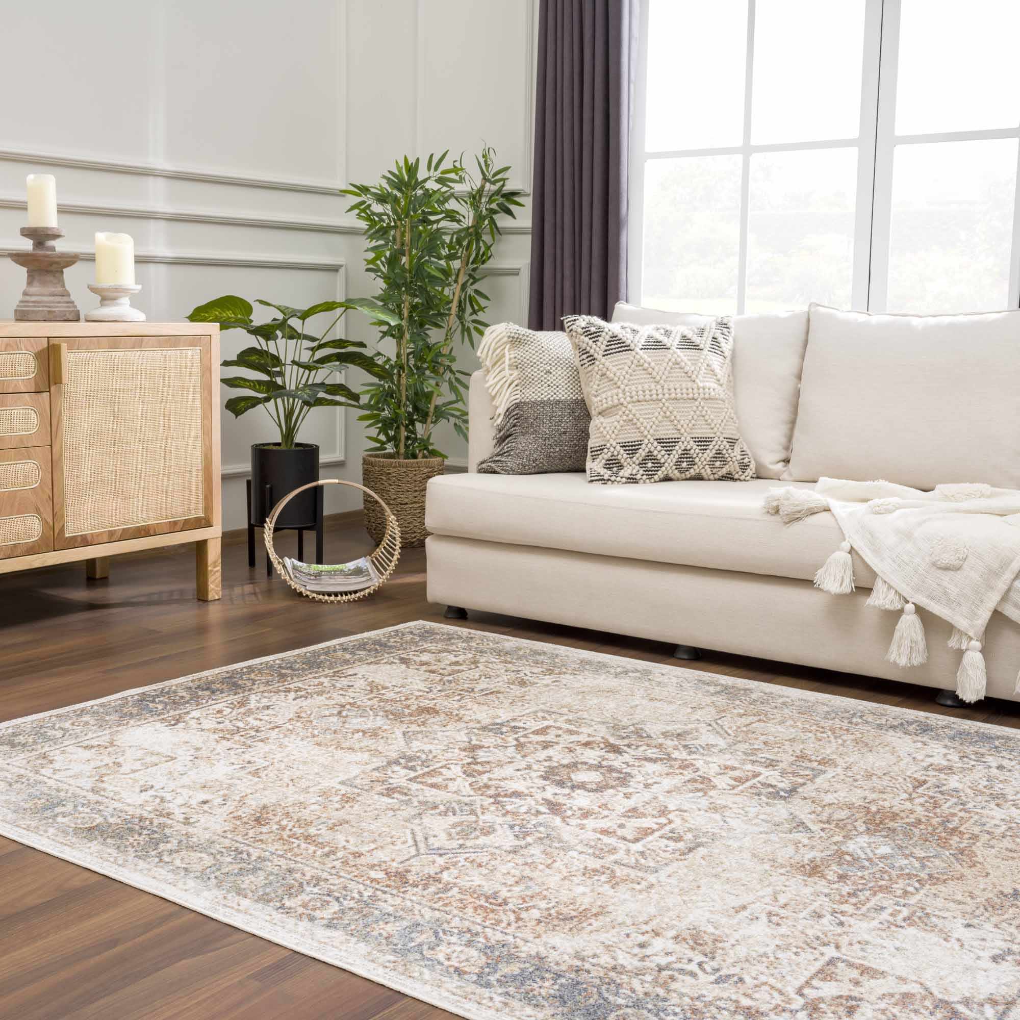 Antique Finish Brown, Silver and Charcoal Traditional Design Washable Area Rug - Image 25