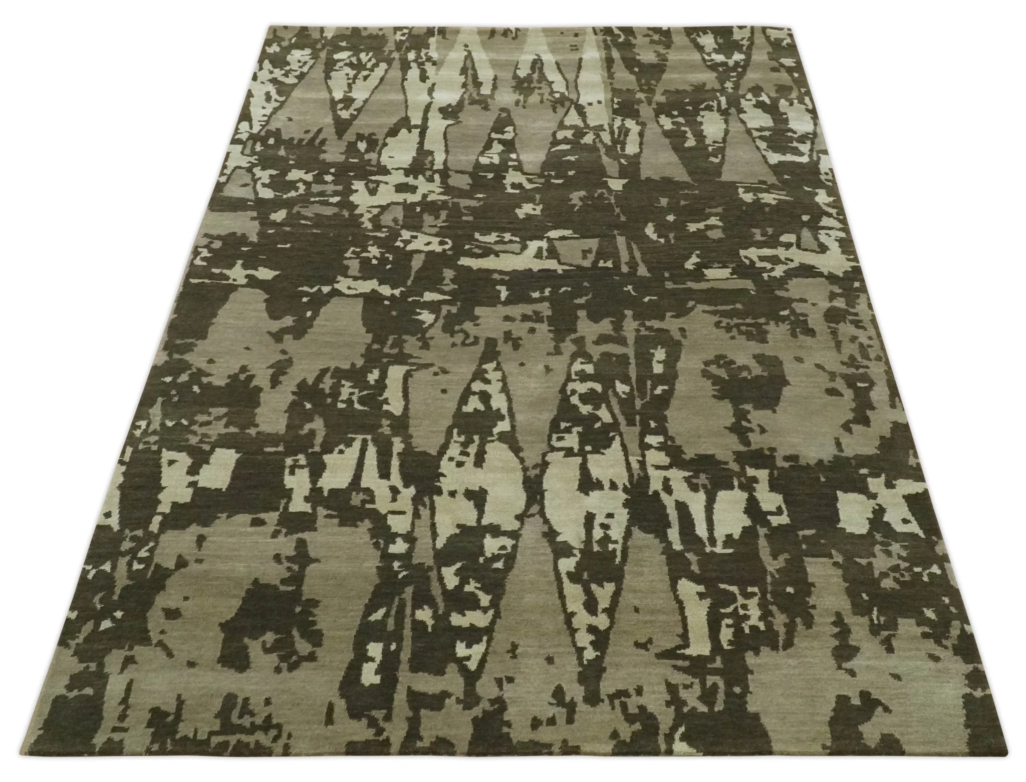 Modern Abstract Brownish - Green and Ivory Hand loom 6x9 wool and Art Silk Area Rug - Image 10