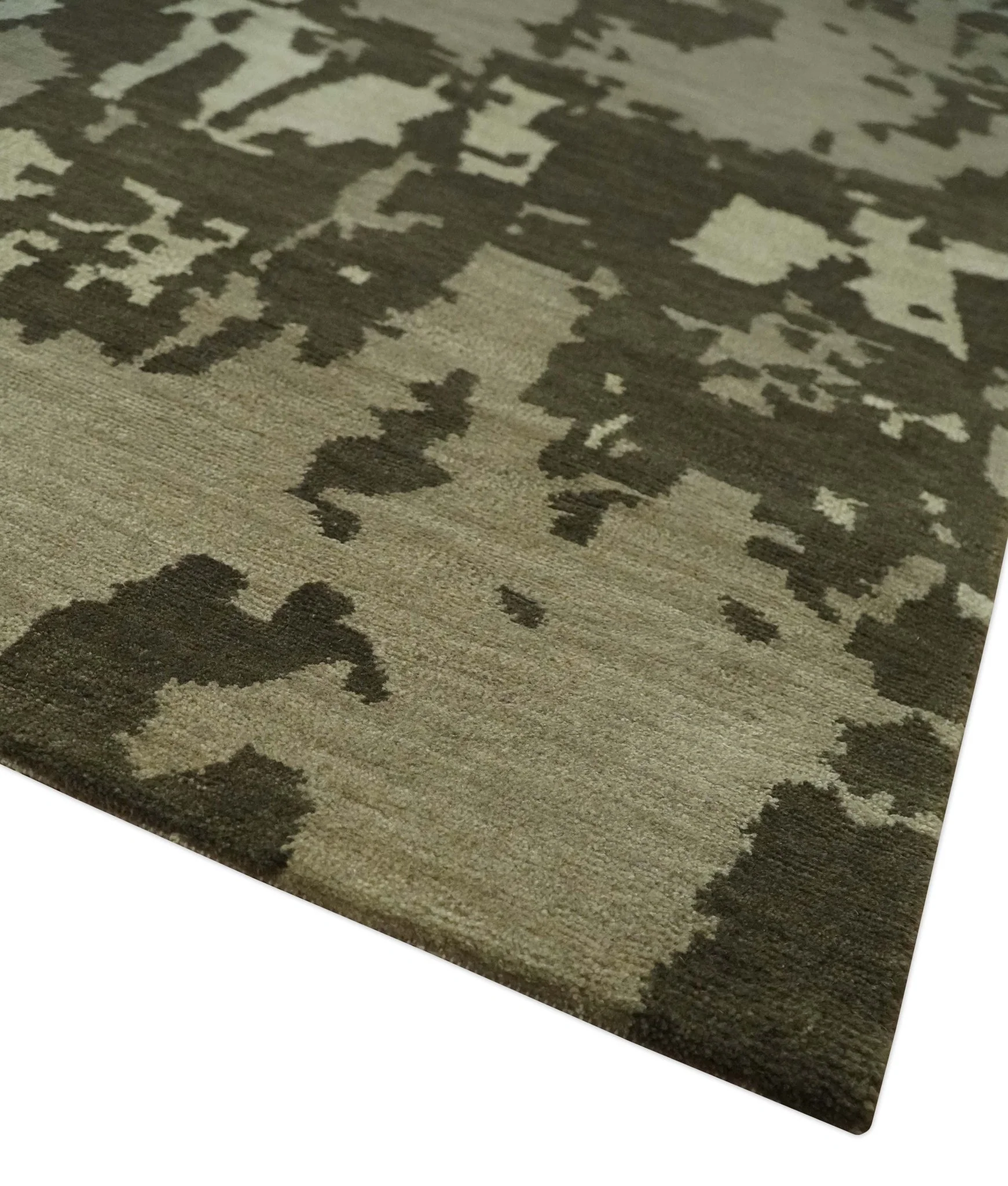 Modern Abstract Brownish - Green and Ivory Hand loom 6x9 wool and Art Silk Area Rug - Image 5