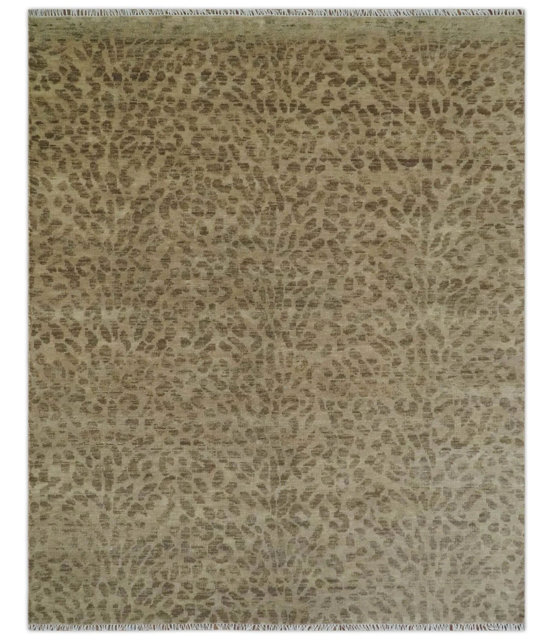 Custom Made Camel and Taupe Modern leopard Design Hand knotted wool area rug - Image 2