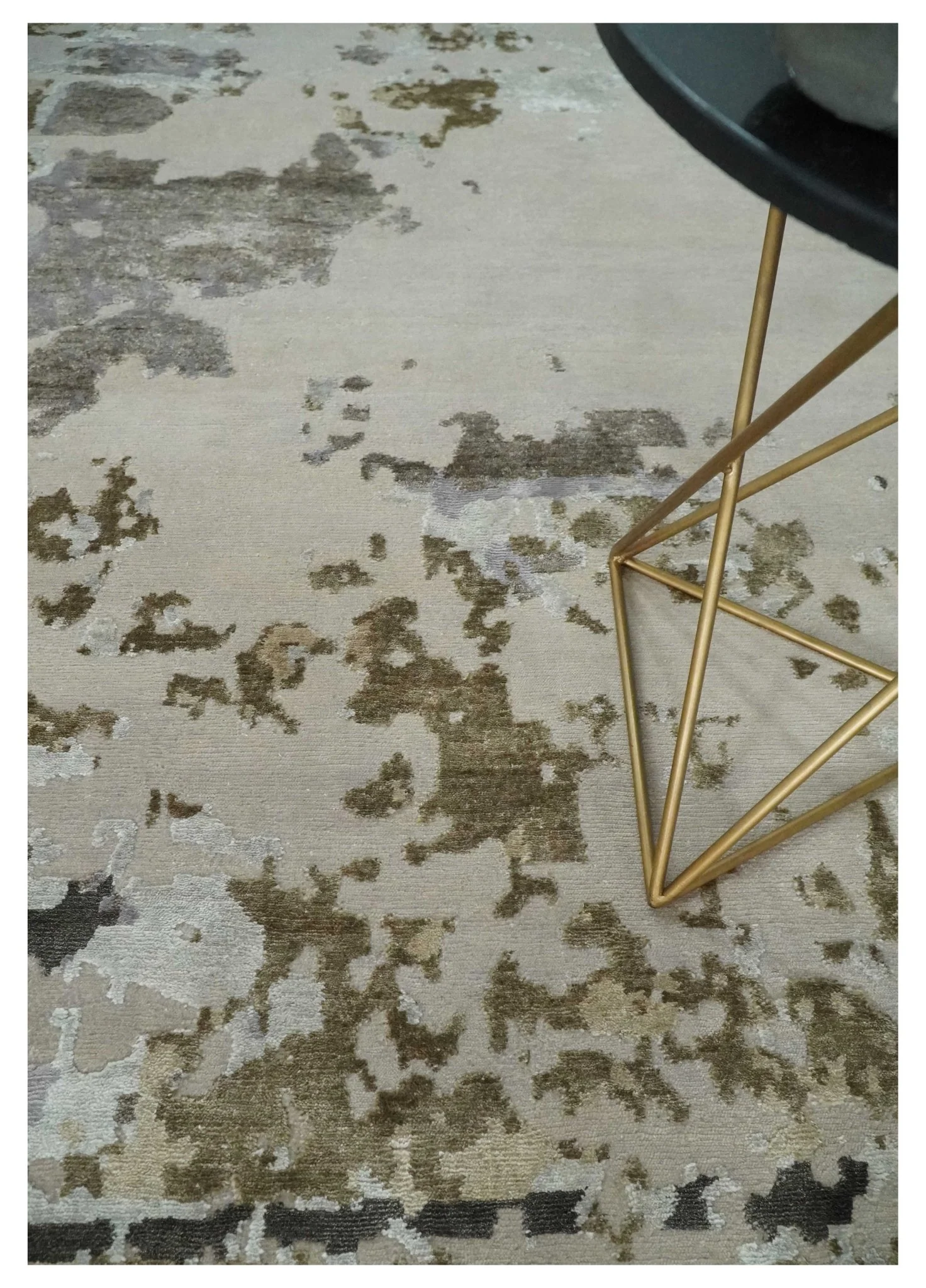 Premium Hand knotted Camel, Silver, Olive and Charcoal modern Abstract wool and Silk Blended 8x10 Area Rug - Image 2