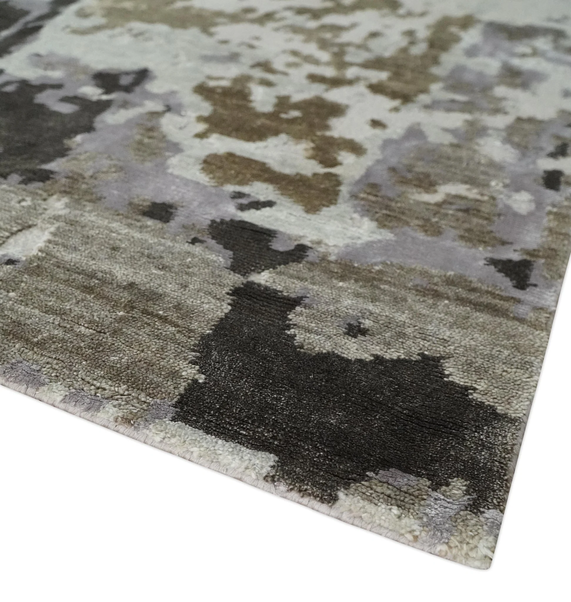 Premium Hand knotted Camel, Silver, Olive and Charcoal modern Abstract wool and Silk Blended 8x10 Area Rug - Image 5