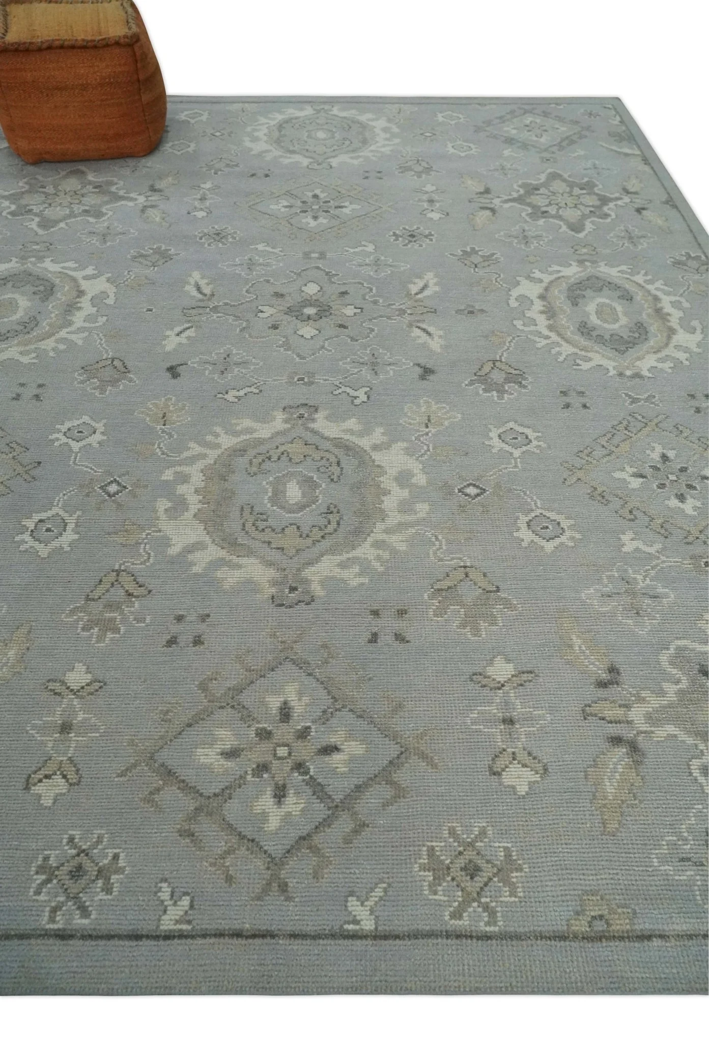 Antique Muted Silver Rug 8x11 Hand Knotted Turkish Silver, Beige and Brown Traditional Antique Persian Low Pile Area Rug - Image 3