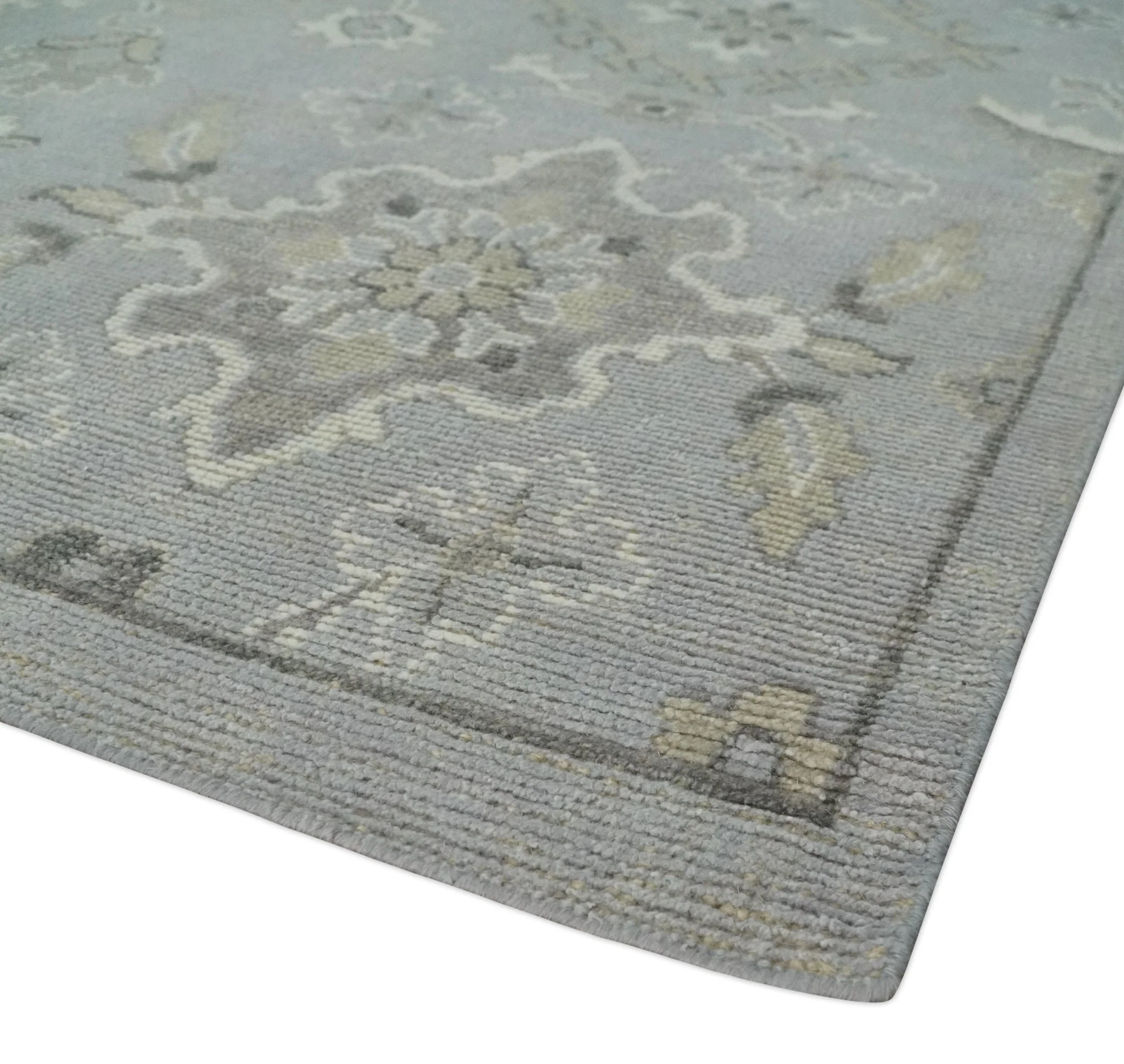 Antique Muted Silver Rug 8x11 Hand Knotted Turkish Silver, Beige and Brown Traditional Antique Persian Low Pile Area Rug - Image 5