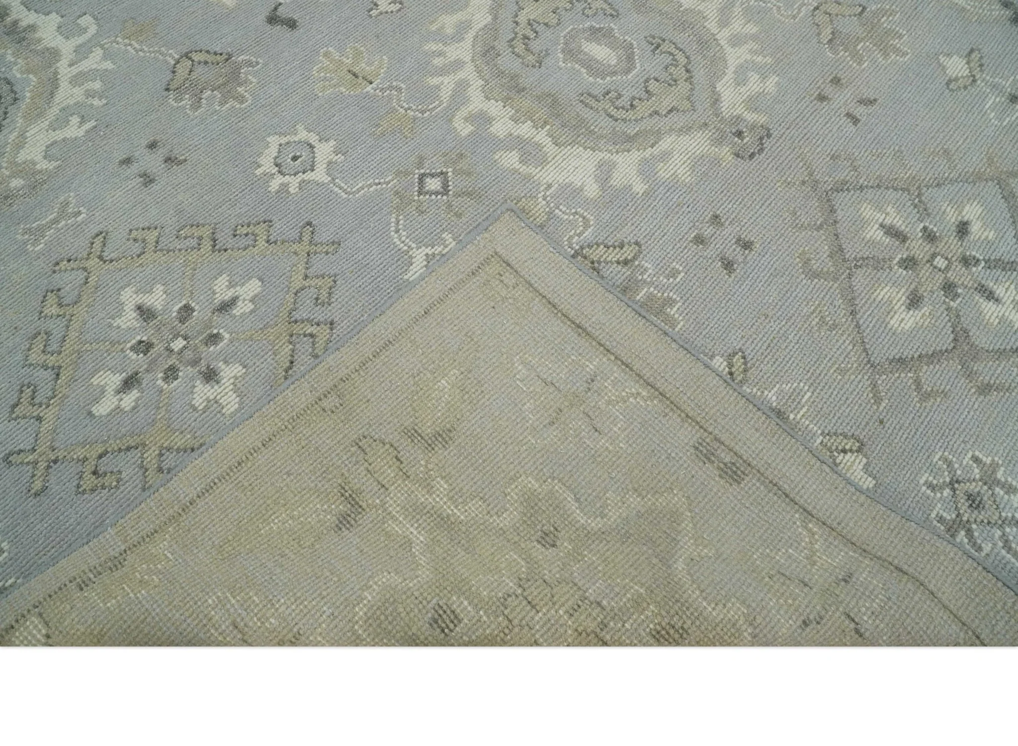 Antique Muted Silver Rug 8x11 Hand Knotted Turkish Silver, Beige and Brown Traditional Antique Persian Low Pile Area Rug - Image 6