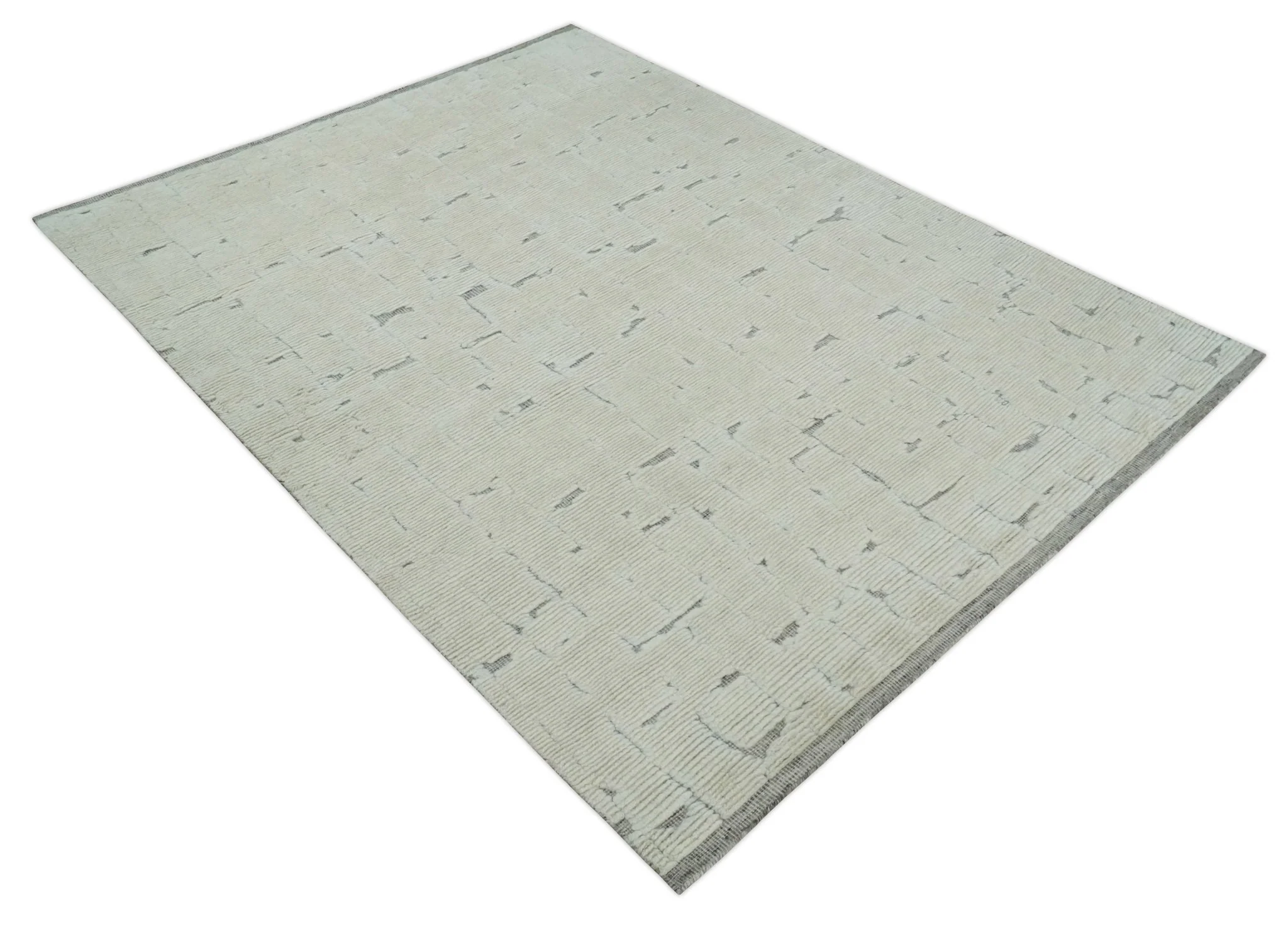 8x10 carved pattern Beige and Gray hand knotted wool rug - Image 10