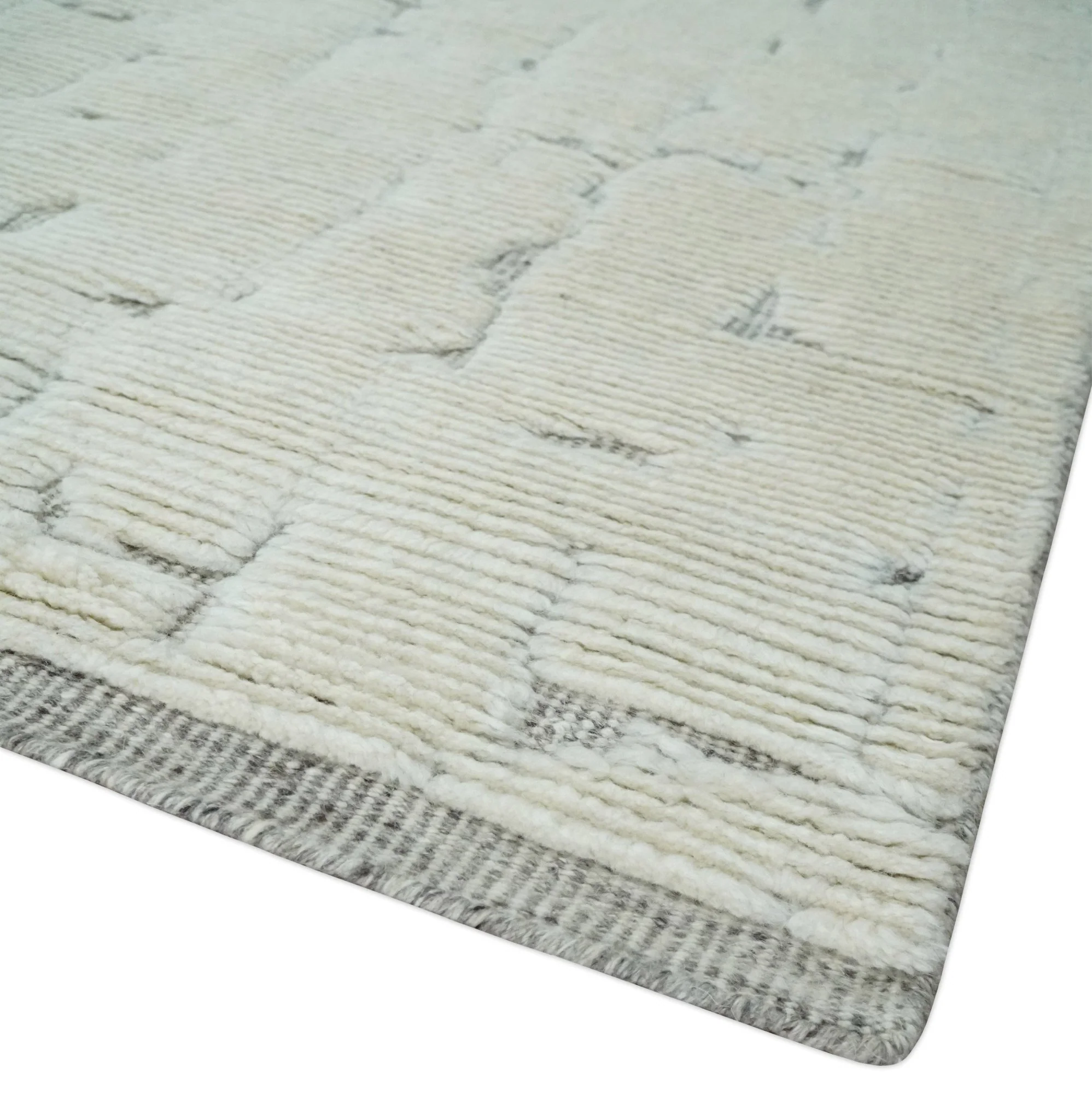 8x10 carved pattern Beige and Gray hand knotted wool rug - Image 5