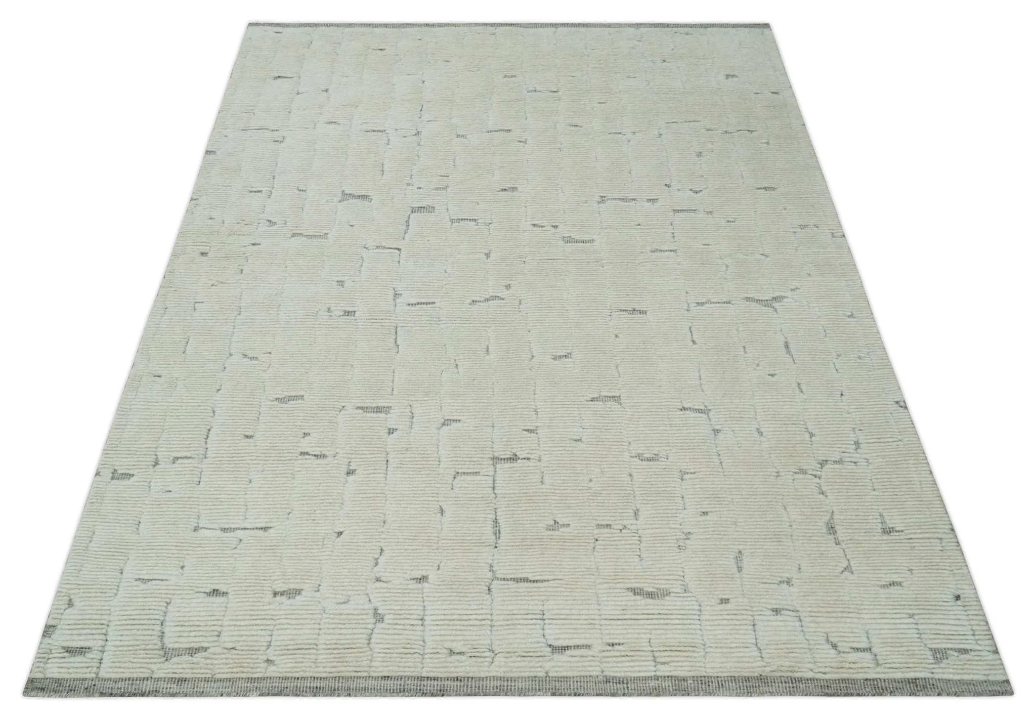 8x10 carved pattern Beige and Gray hand knotted wool rug - Image 9