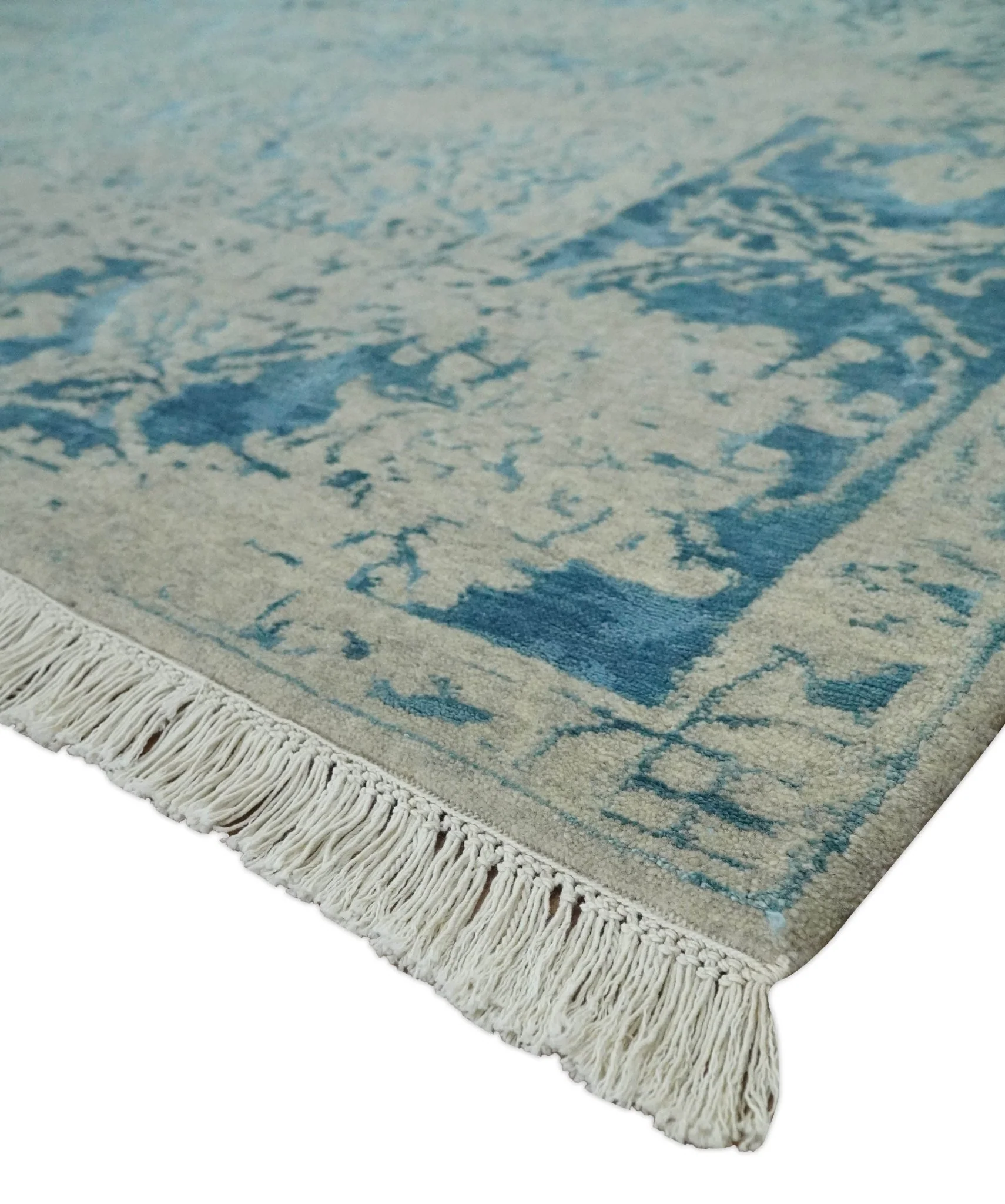 8x10 Premium Hand knotted Blue and Beige Traditional wool and Silk Area Rug - Image 5