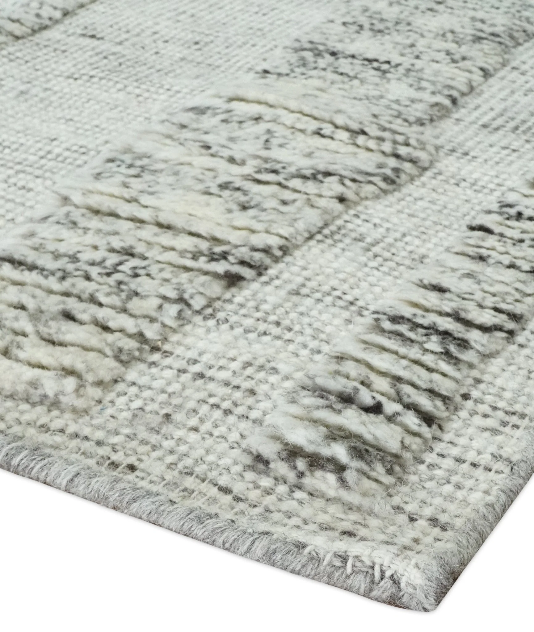 Contemporary Pattern Hand knotted High Low Ivory and Charcoal 8x10 wool Area Rug - Image 5