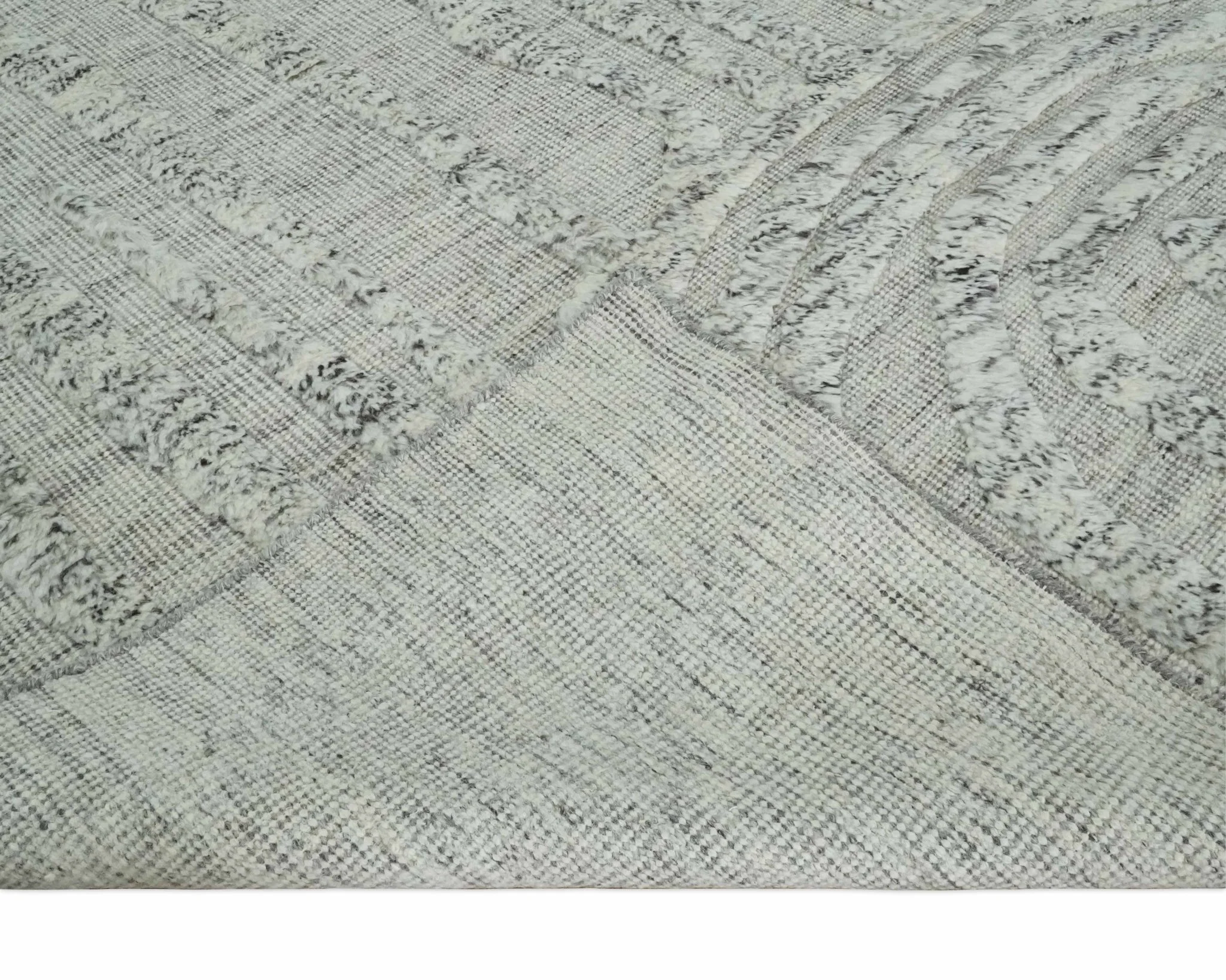 Contemporary Pattern Hand knotted High Low Ivory and Charcoal 8x10 wool Area Rug - Image 7