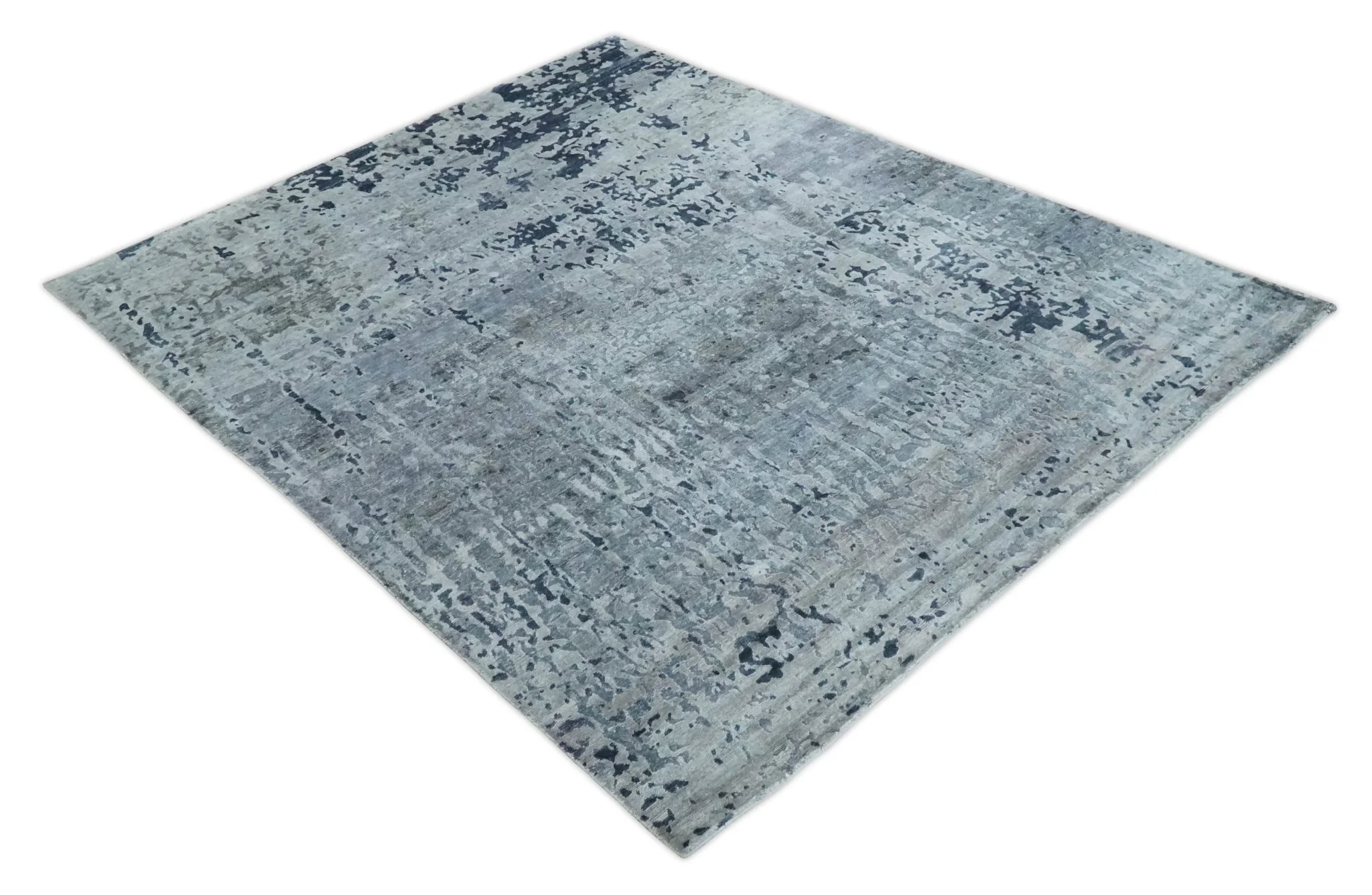 8x10 Abstract Pattern Hand knotted Silver and Blue modern Bamboo Silk Area Rug - Image 9