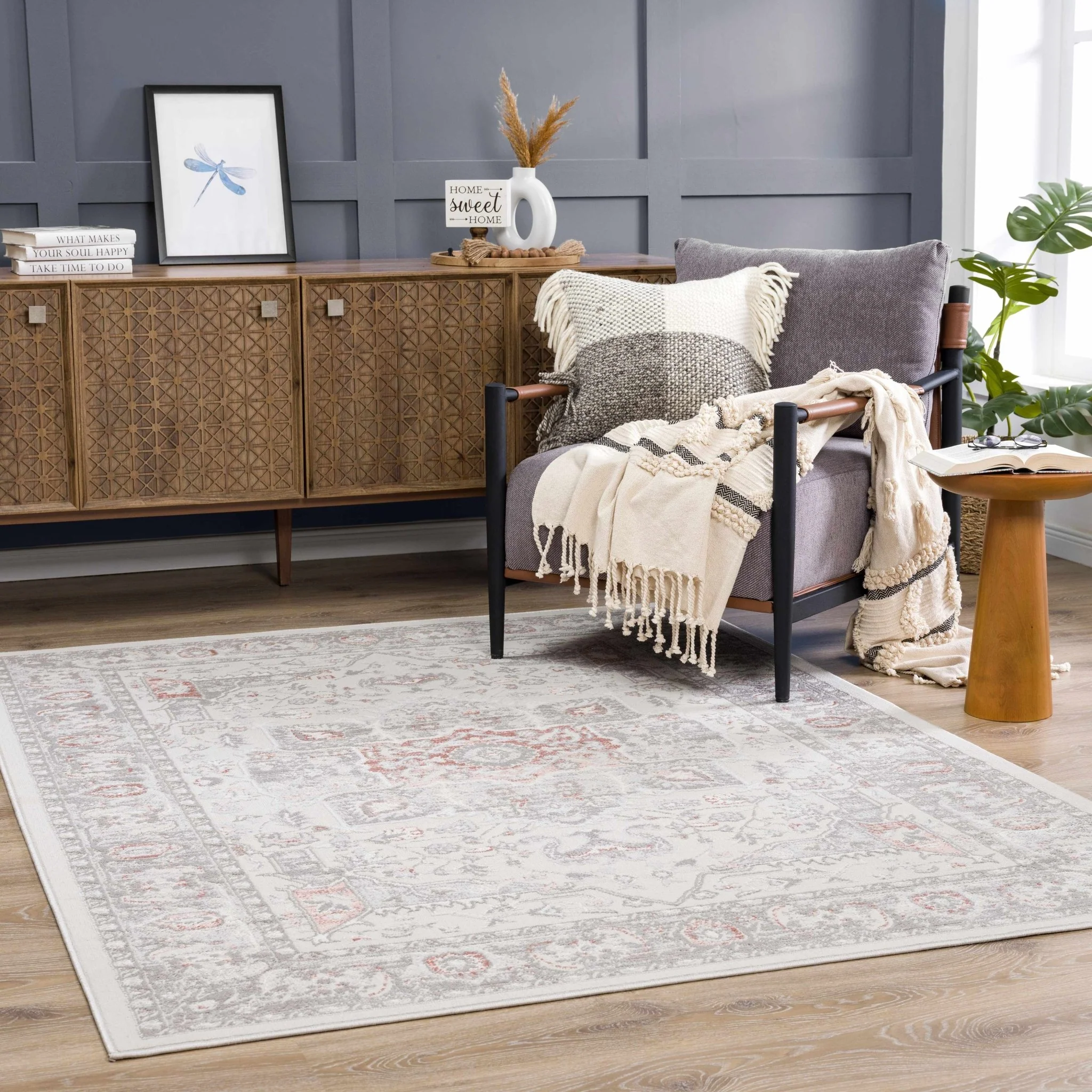 Carved Texture Beige, Gray and Rust Traditional Heriz Medallion Design Area Rug - Image 16