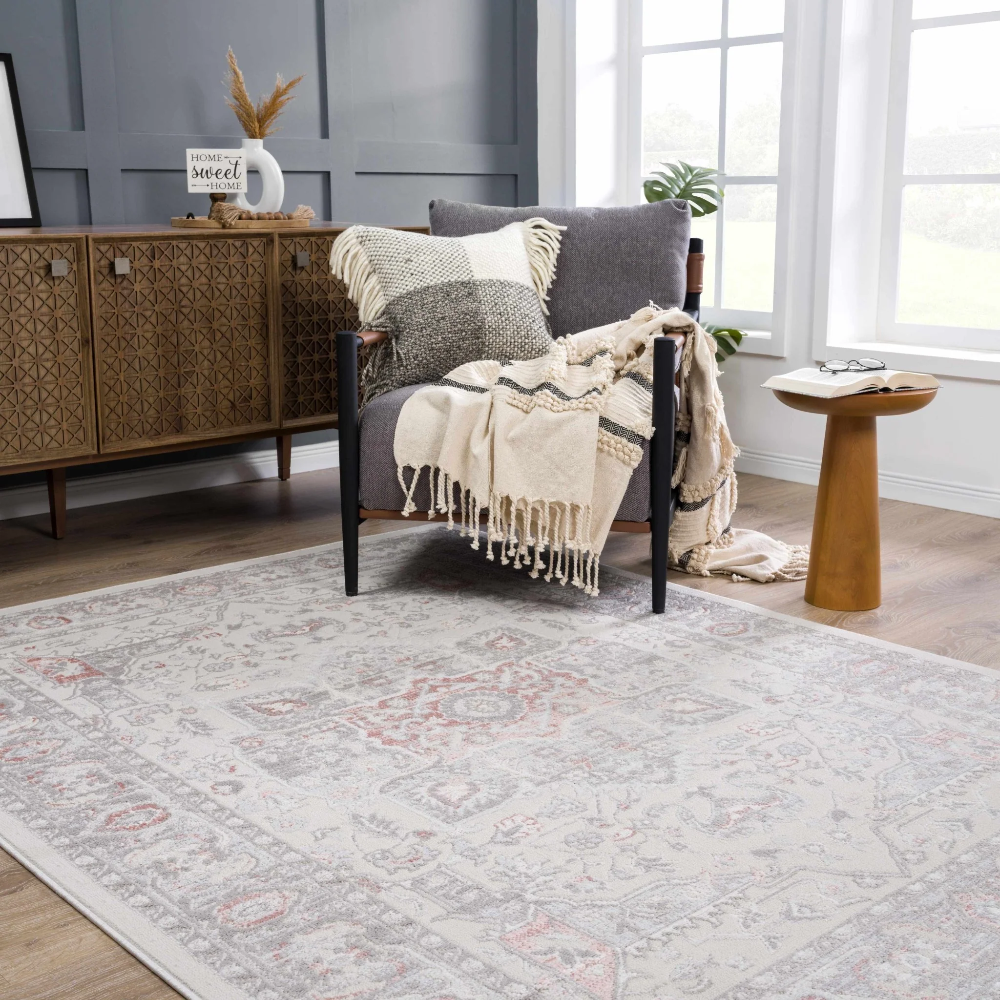 Carved Texture Beige, Gray and Rust Traditional Heriz Medallion Design Area Rug - Image 2