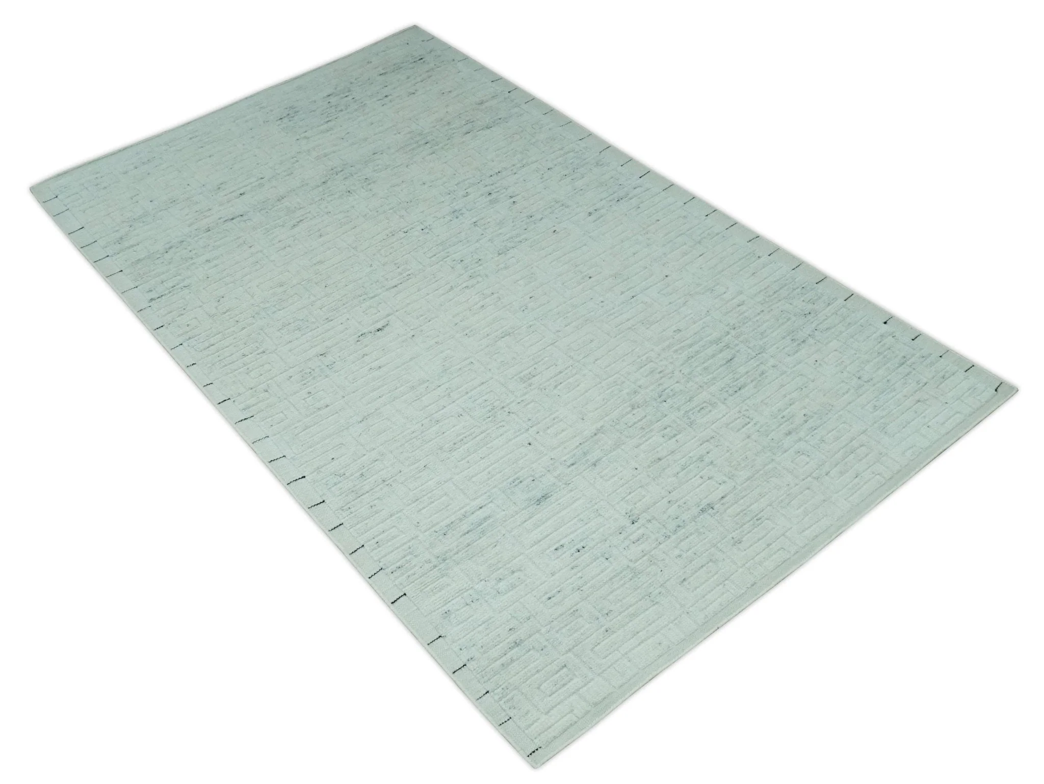 Carved Texture Modern Geometrical Design  Custom Made  Ivory and Light Blue Wool Area Rug - Image 11