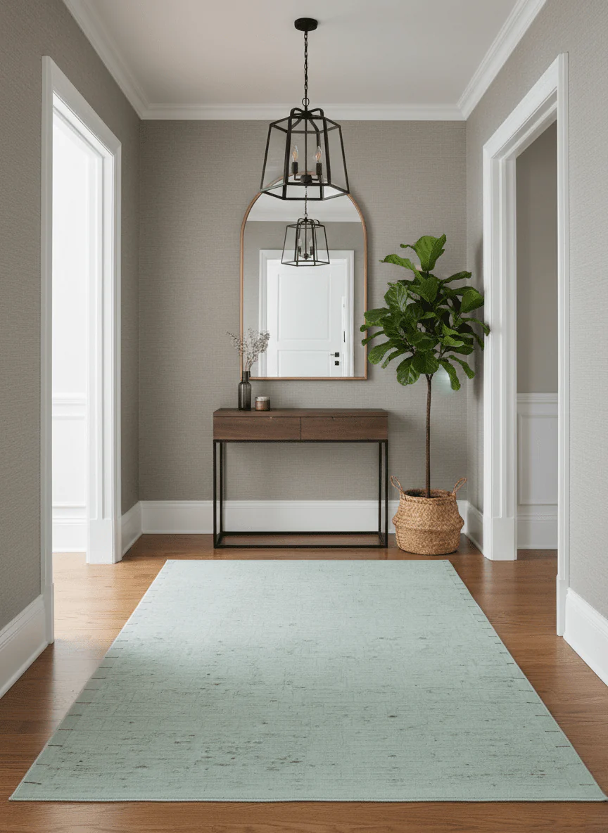 Carved Texture Modern Geometrical Design  Custom Made  Ivory and Light Blue Wool Area Rug - Image 2