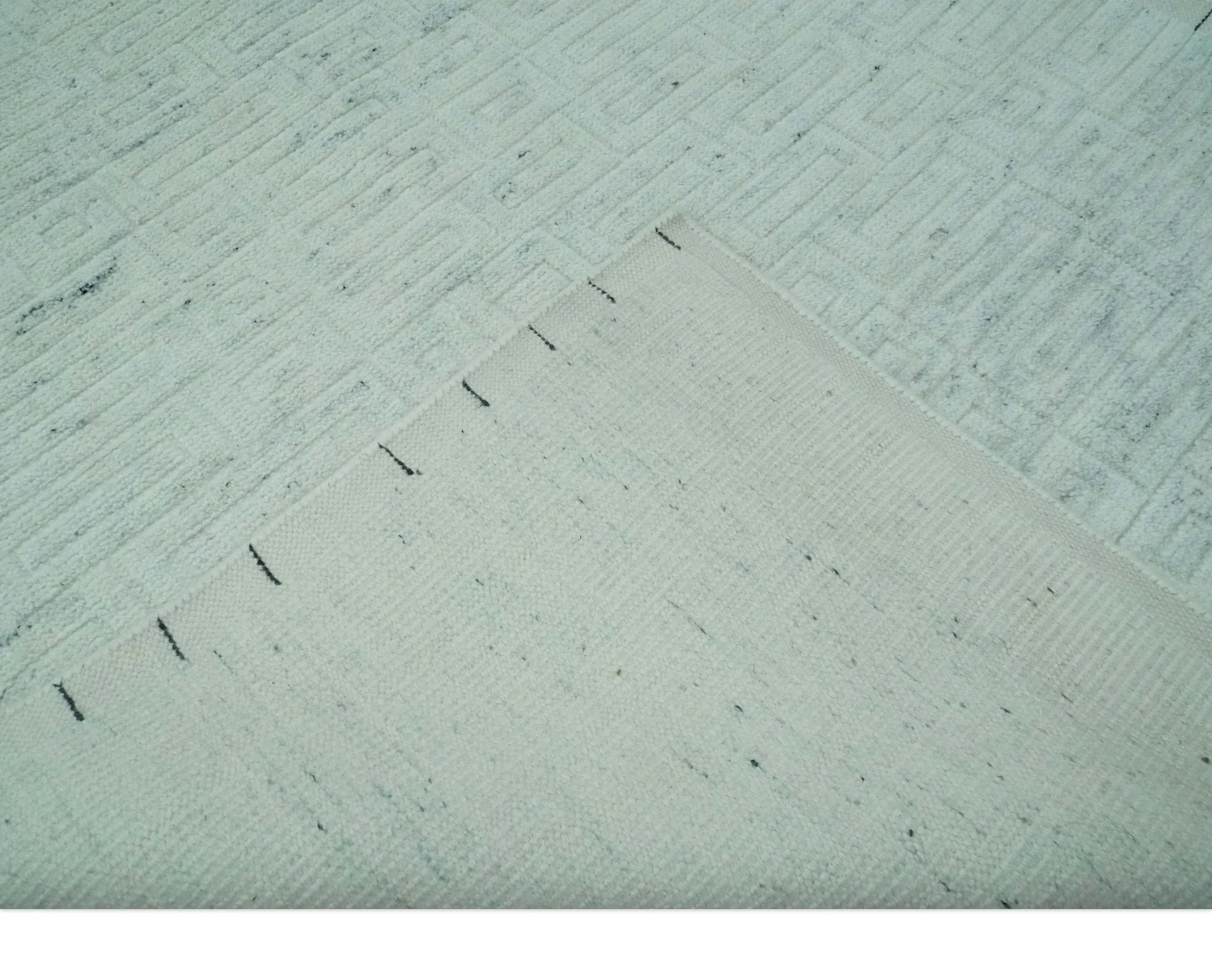 Carved Texture Modern Geometrical Design  Custom Made  Ivory and Light Blue Wool Area Rug - Image 8