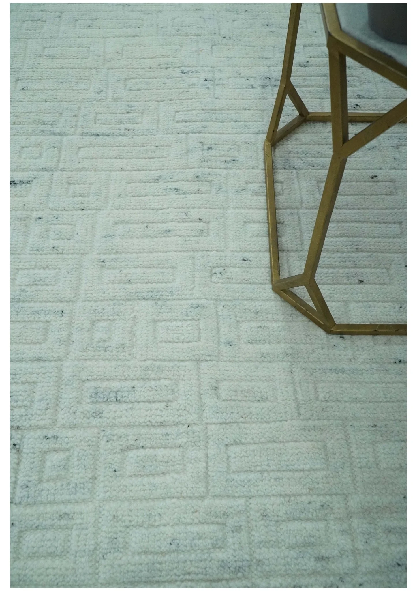 Carved Texture Modern Geometrical Bricks Design Ivory and Light Blue Hand Knotted 5x8 wool Area Rug - Image 2