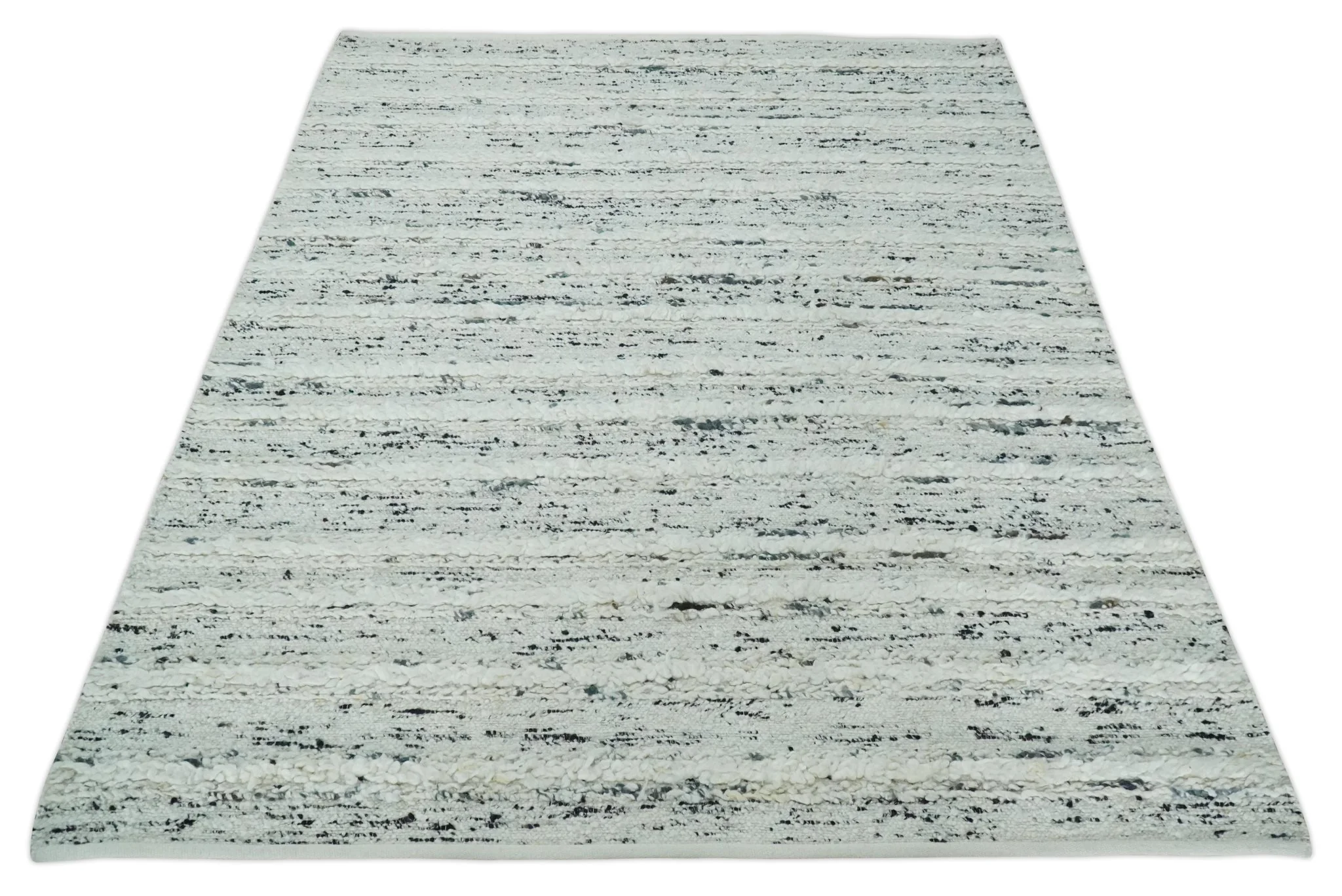 8x10  Contemporary Loop and Cut texture Hand knotted Ivory and Charcoal wool Area Rug - Image 10