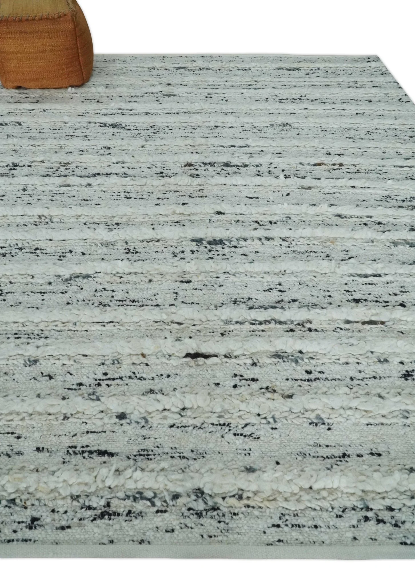 8x10  Contemporary Loop and Cut texture Hand knotted Ivory and Charcoal wool Area Rug - Image 3