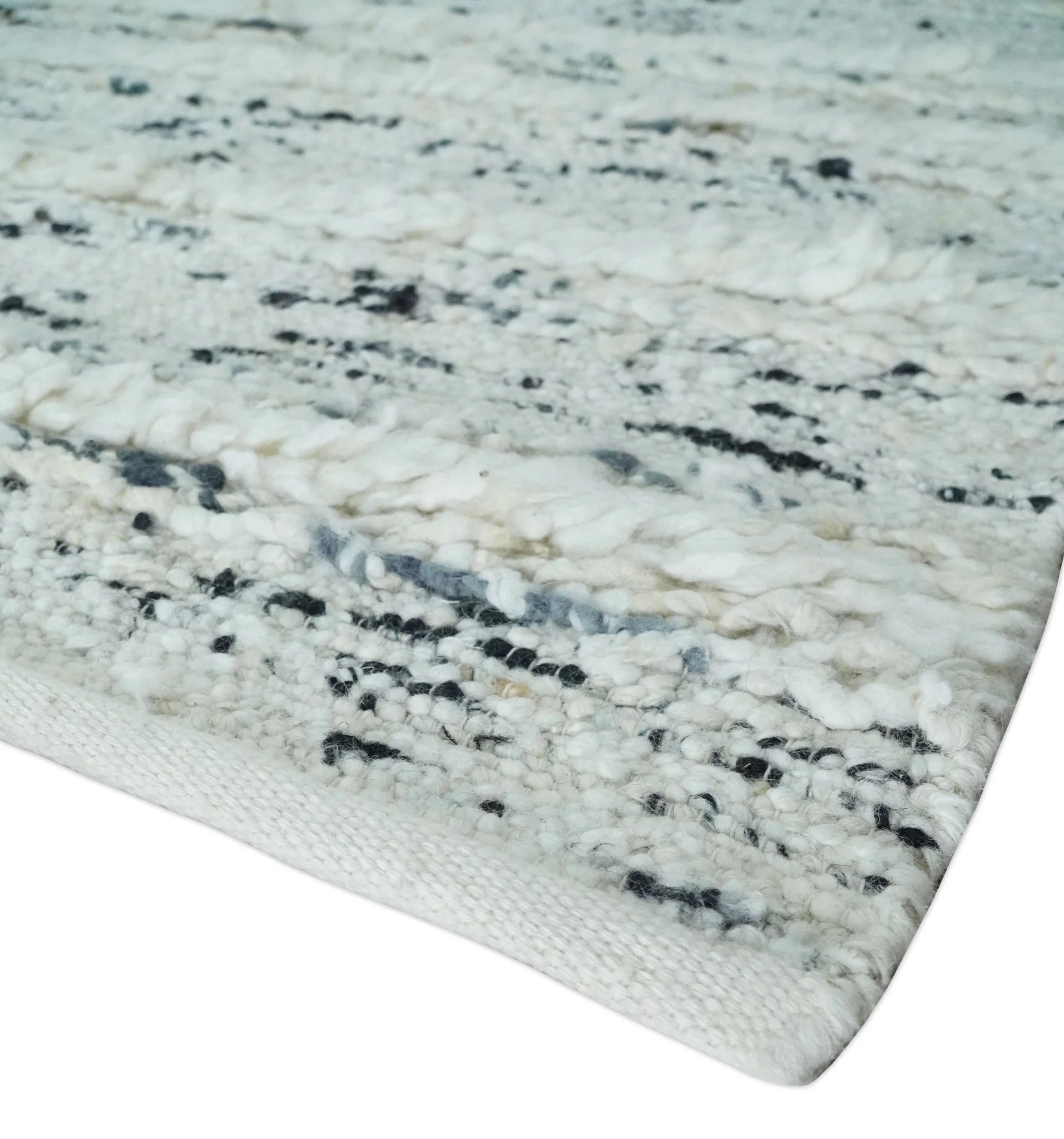 8x10  Contemporary Loop and Cut texture Hand knotted Ivory and Charcoal wool Area Rug - Image 5