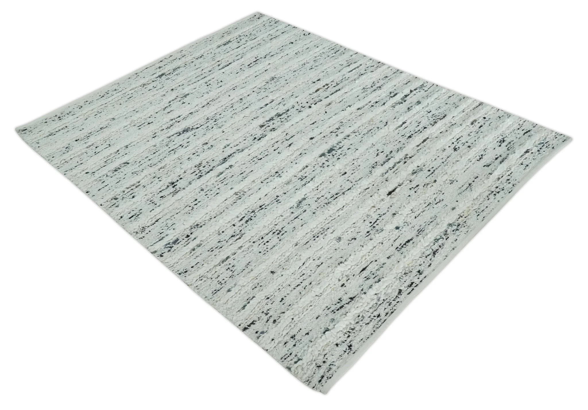 8x10  Contemporary Loop and Cut texture Hand knotted Ivory and Charcoal wool Area Rug - Image 9