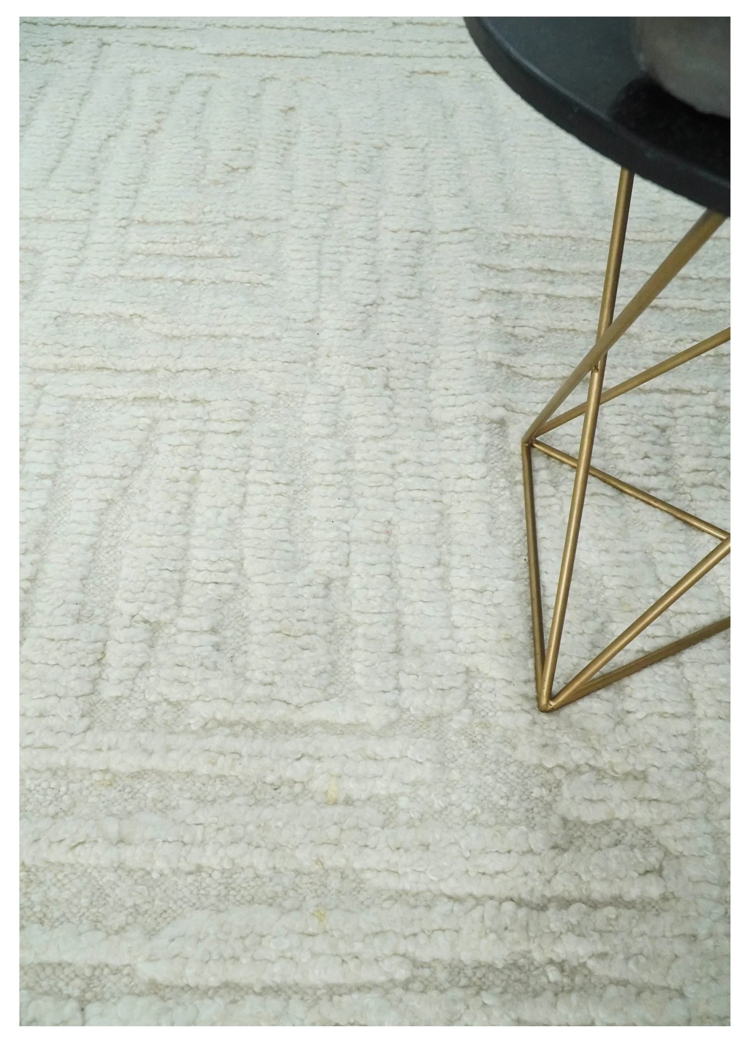 Contemporary High Low texture Hand knotted Ivory 8.6x9.10 wool Area Rug - Image 2