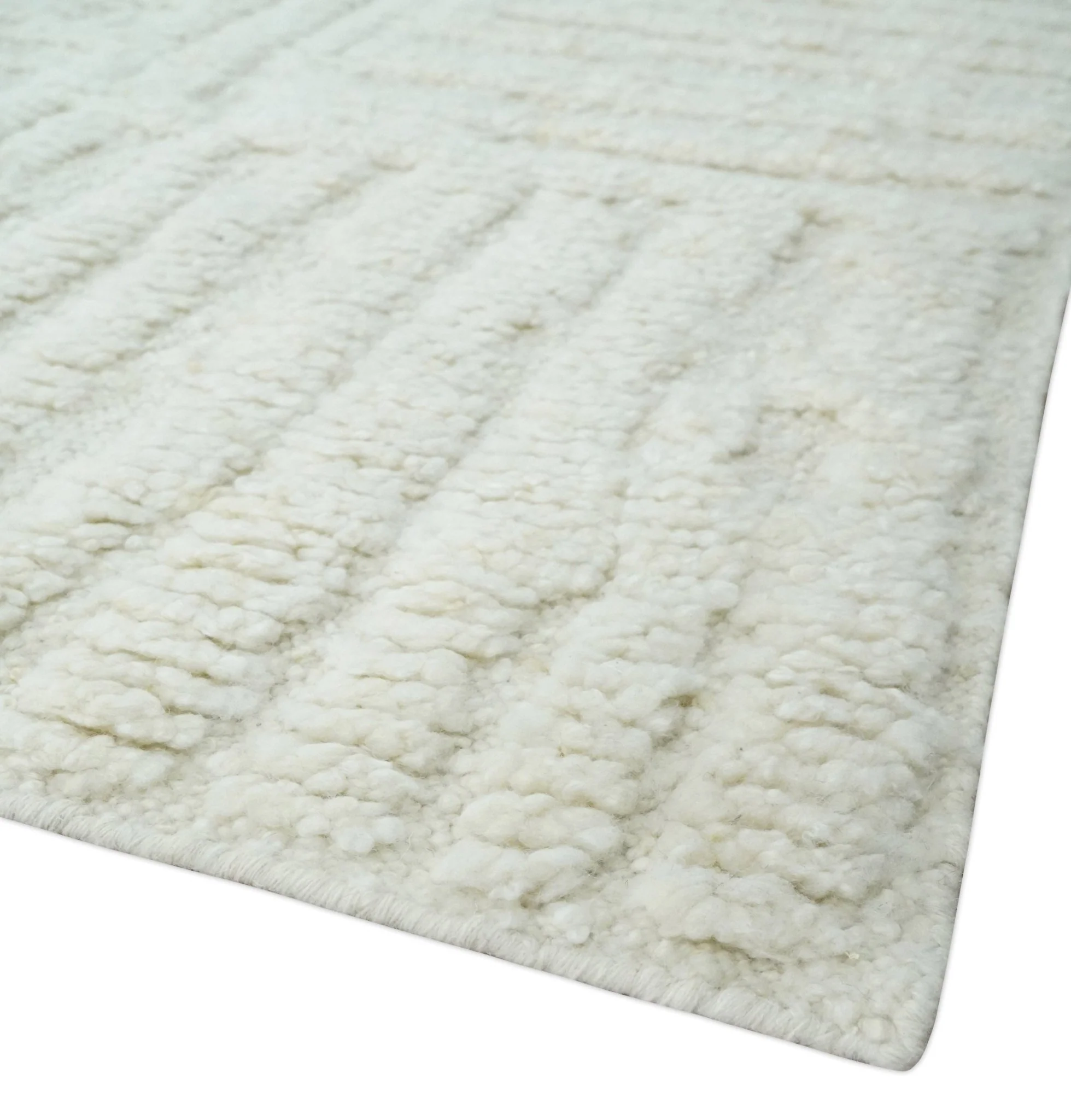 Contemporary High Low texture Hand knotted Ivory 8.6x9.10 wool Area Rug - Image 5
