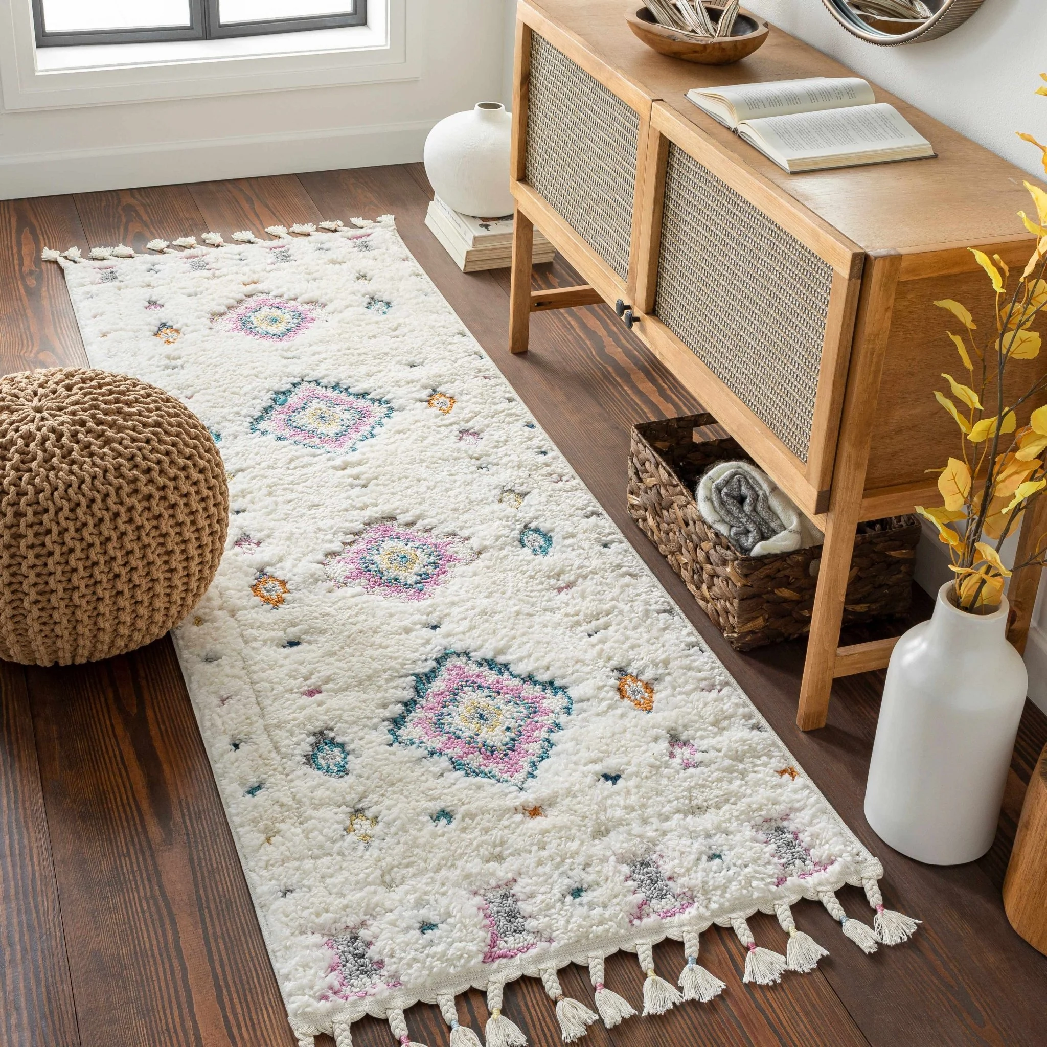 Textured Moroccan Style Ivory, Pink and Teal Traditional Design area rug - Image 10