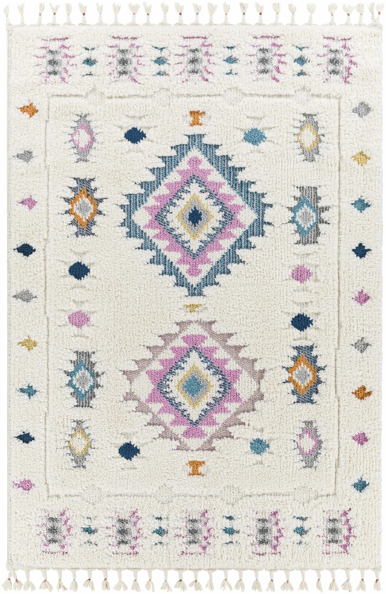Textured Moroccan Style Ivory, Pink and Teal Traditional Design area rug - Image 3