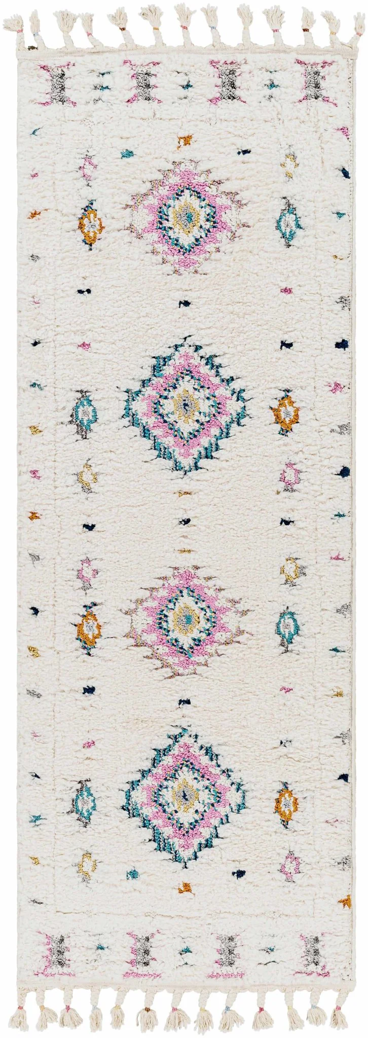 Textured Moroccan Style Ivory, Pink and Teal Traditional Design area rug - Image 4