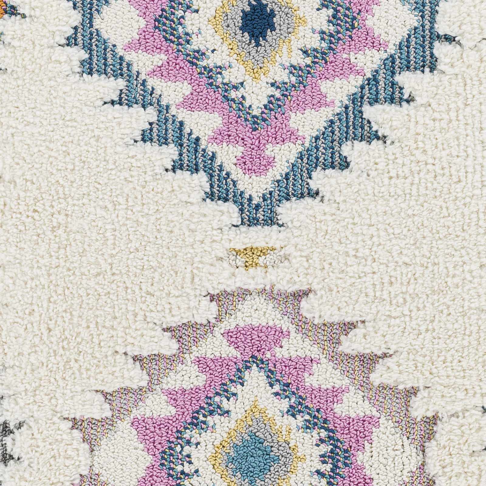 Textured Moroccan Style Ivory, Pink and Teal Traditional Design area rug - Image 5