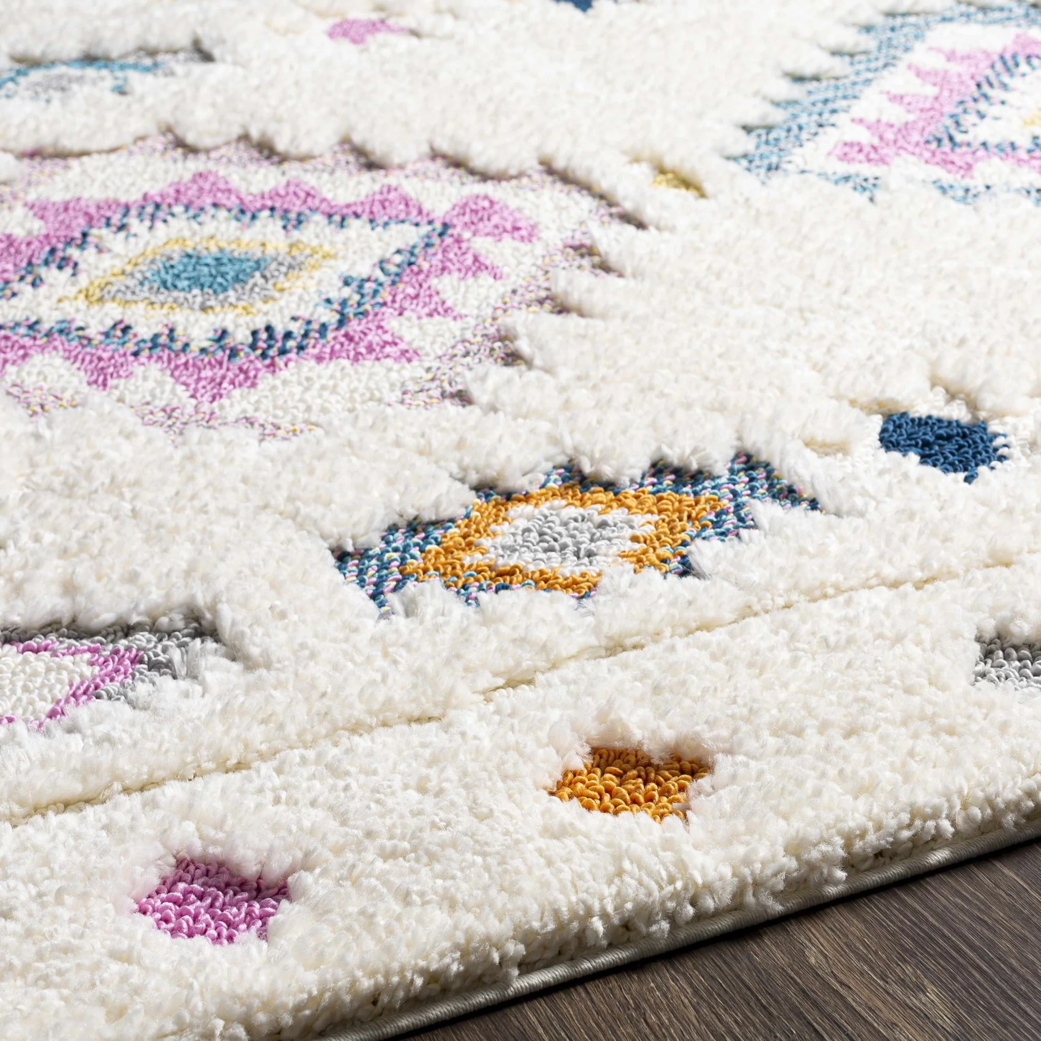 Textured Moroccan Style Ivory, Pink and Teal Traditional Design area rug - Image 6