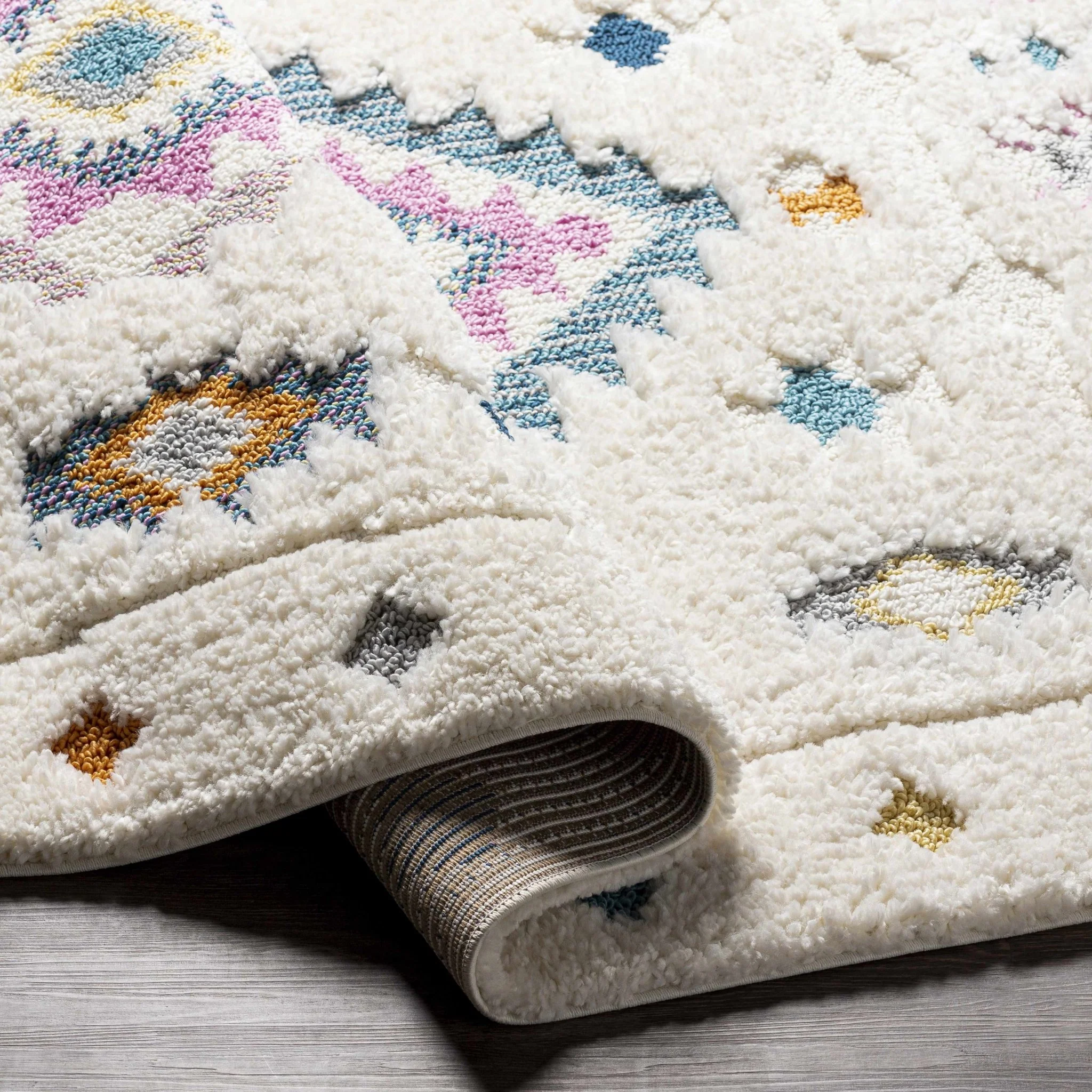 Textured Moroccan Style Ivory, Pink and Teal Traditional Design area rug - Image 7