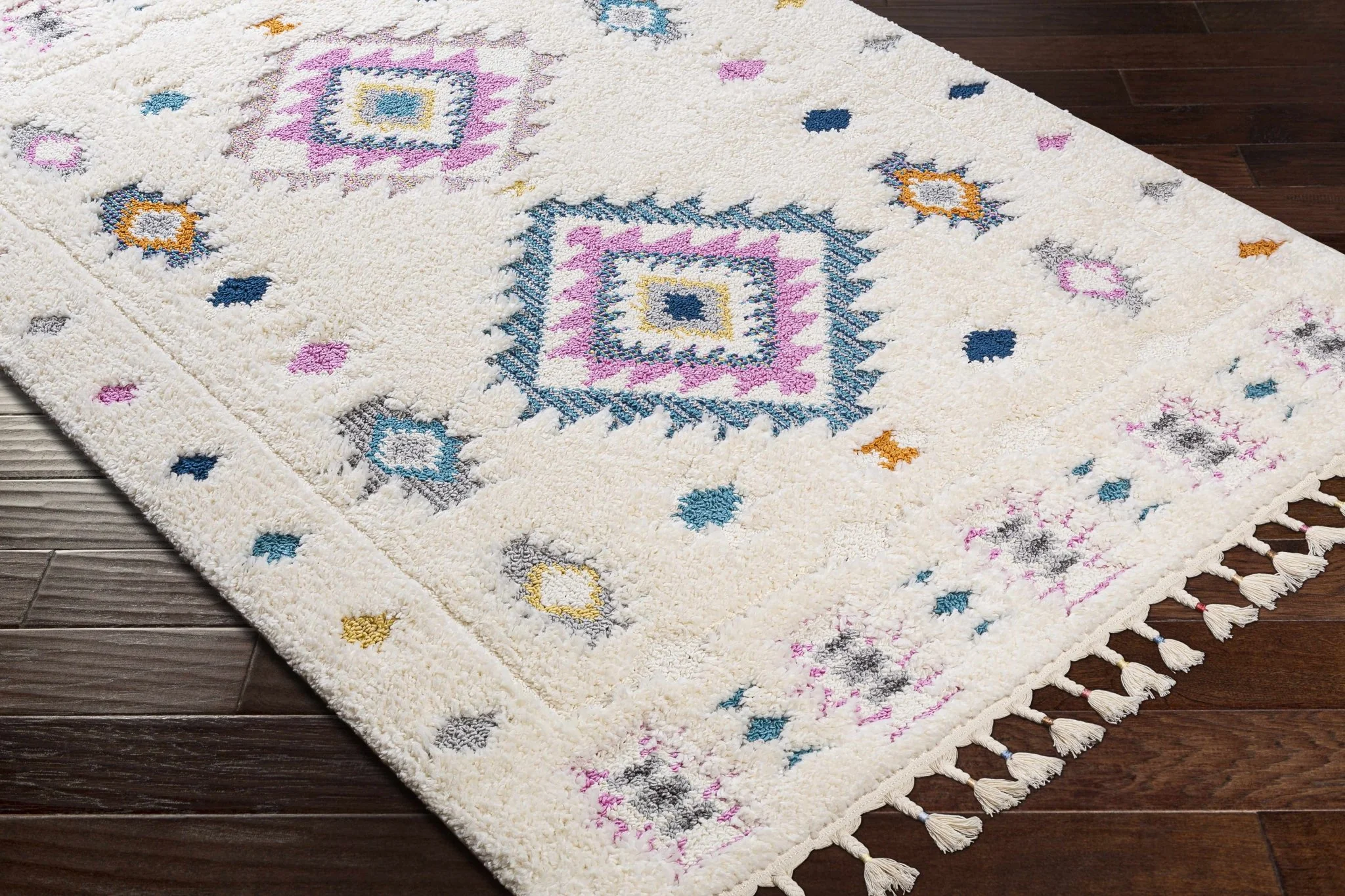 Textured Moroccan Style Ivory, Pink and Teal Traditional Design area rug - Image 8