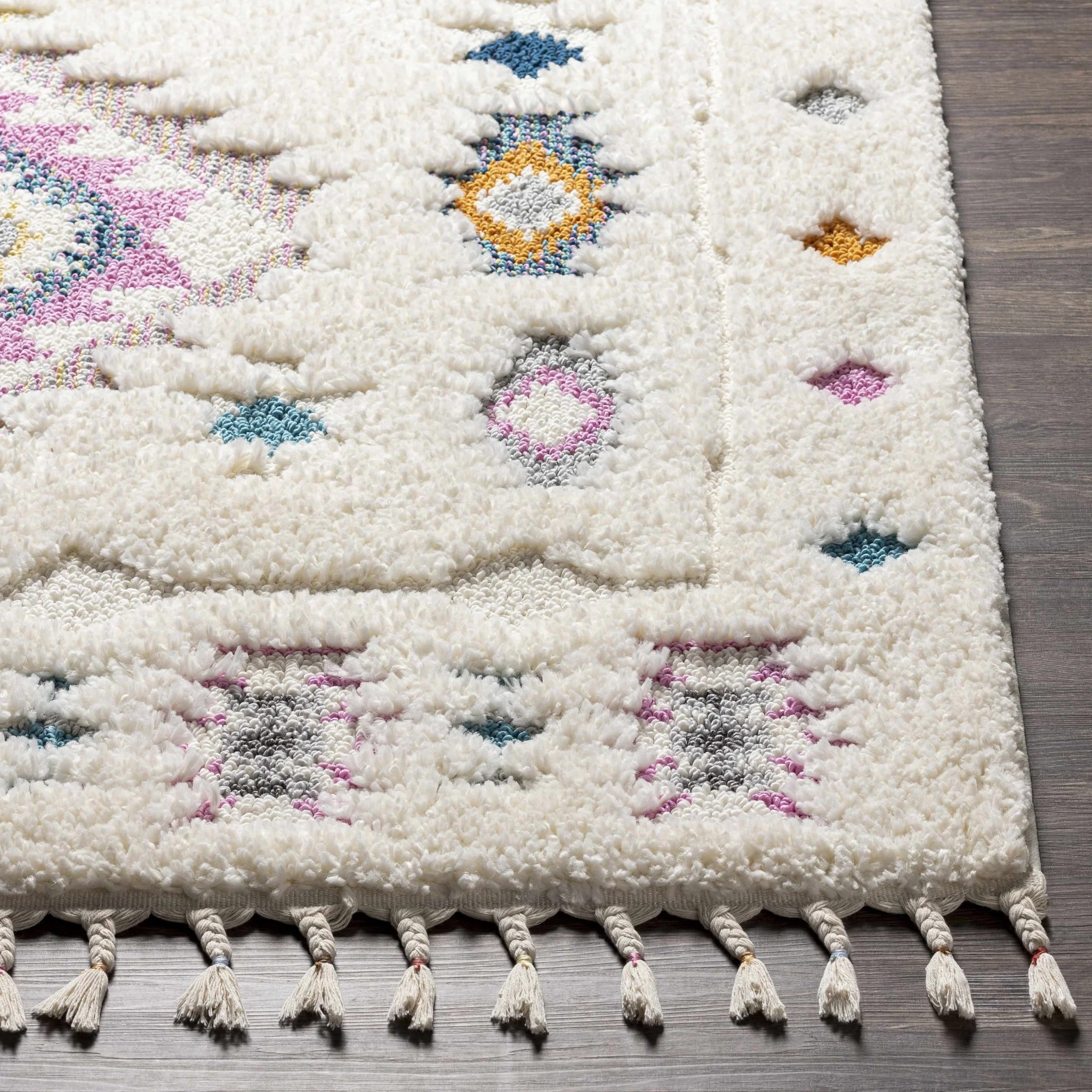 Textured Moroccan Style Ivory, Pink and Teal Traditional Design area rug - Image 9